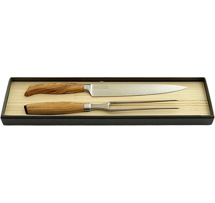 Wok 2-teiliges Messerset, 9 cm, Edelstahlklingen, Olivenholzgriff, hellbraun