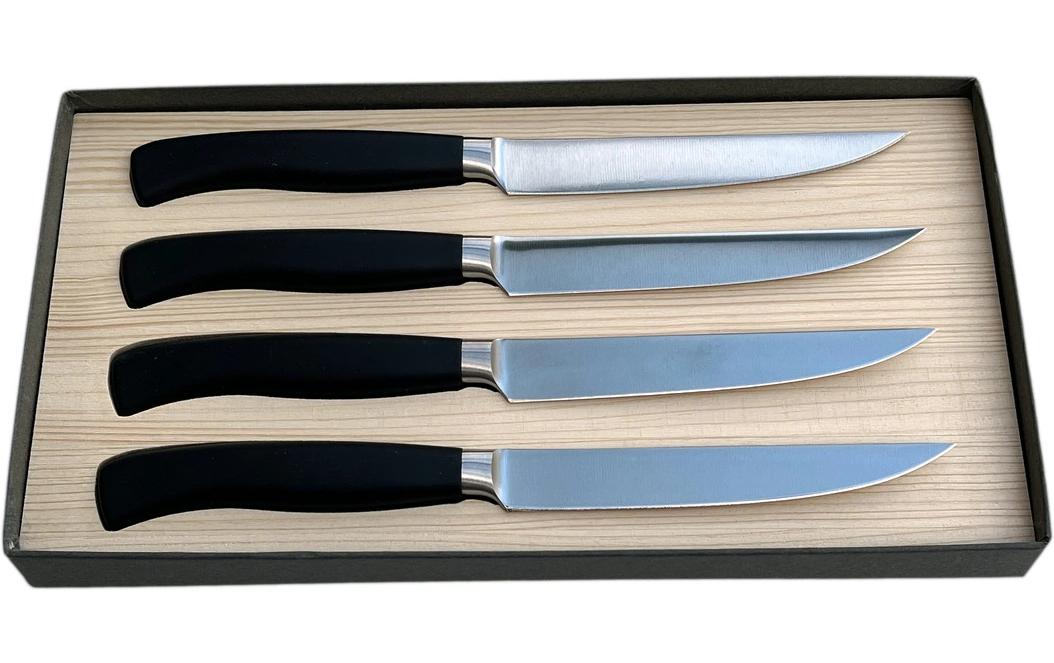 Wok Steakmesser – 4er-Set, 12 cm, Glatter Schliff, Edelstahl, Kunststoffgriff, Silber, spülmaschinenfest