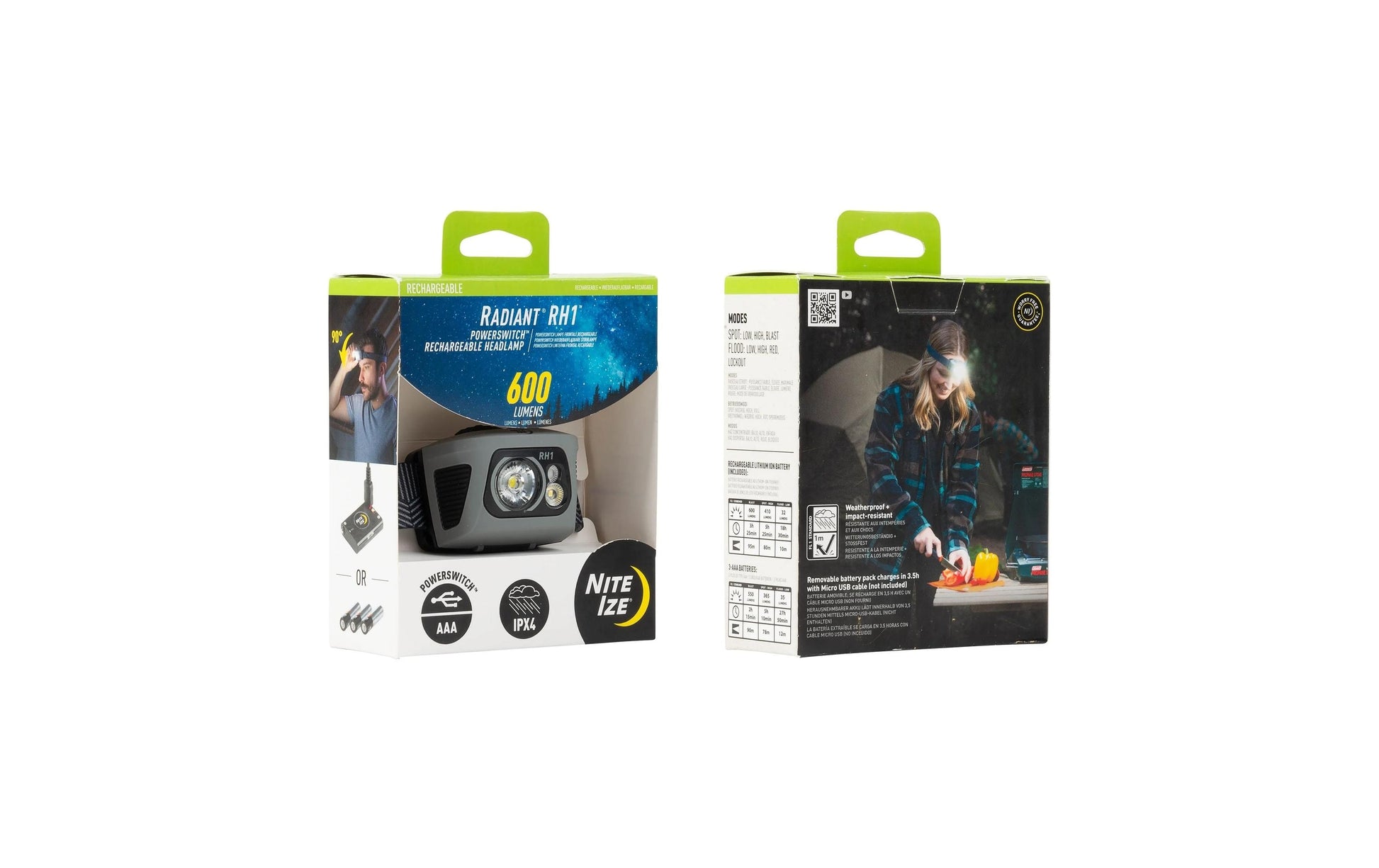 Nite Ize Stirnlampe RH1 PowerSwitch – 600 lm, 95 m, IPX4, Laufzeit 18,5 h – Schwarz