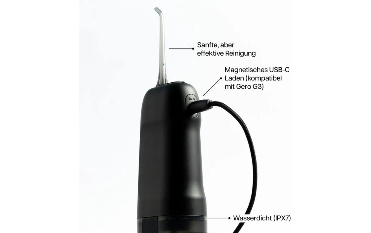 Zahnheld Munddusche Aquadent A2 – Akkubetrieb 2000 mAh, 3 Stufen – Schwarz