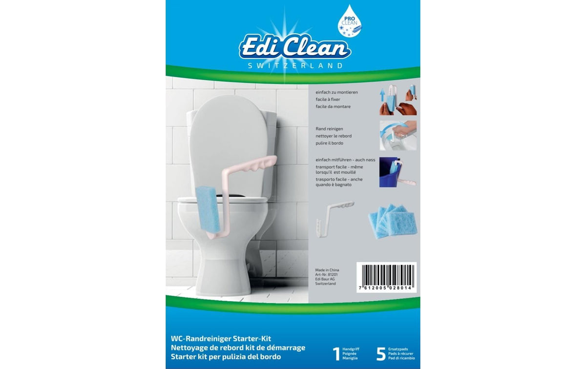 Edi Clean Reinigungsset WC-Randreiniger Profi Starterkit – Kunststoff, Weiss, 1 Handgriff + 5 Ersatzpads