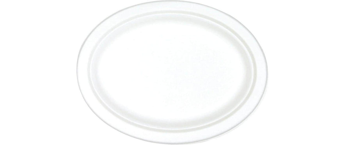 Verive Teller, Bagasse (Zuckerrohr), oval – 26 × 20 cm, weiss – 50 Stk.
