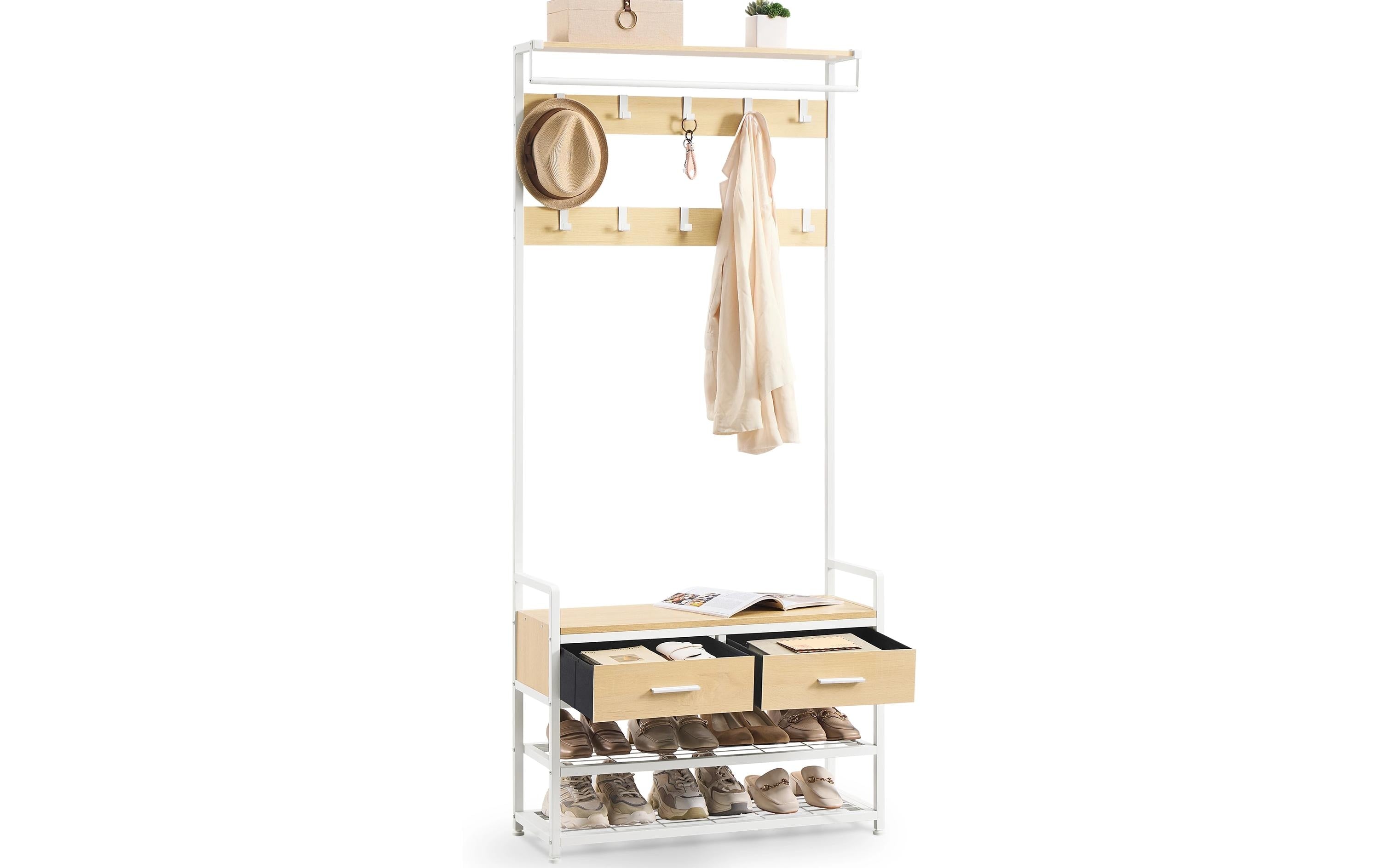 Vasagle Garderobe mit Schuhregal – Stahl/Spanplatte, Weiss/Gold, 80,4 × 30,0 × 181,6 cm
