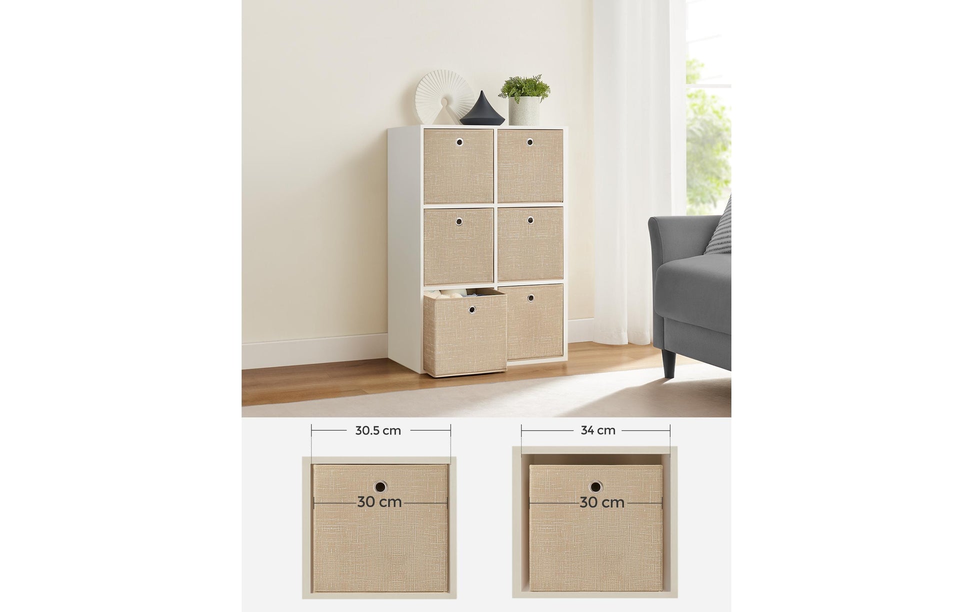 Songmics Aufbewahrungsbox – Textil – Beige – 300 × 300 × 300 mm – 6-teiliges Set