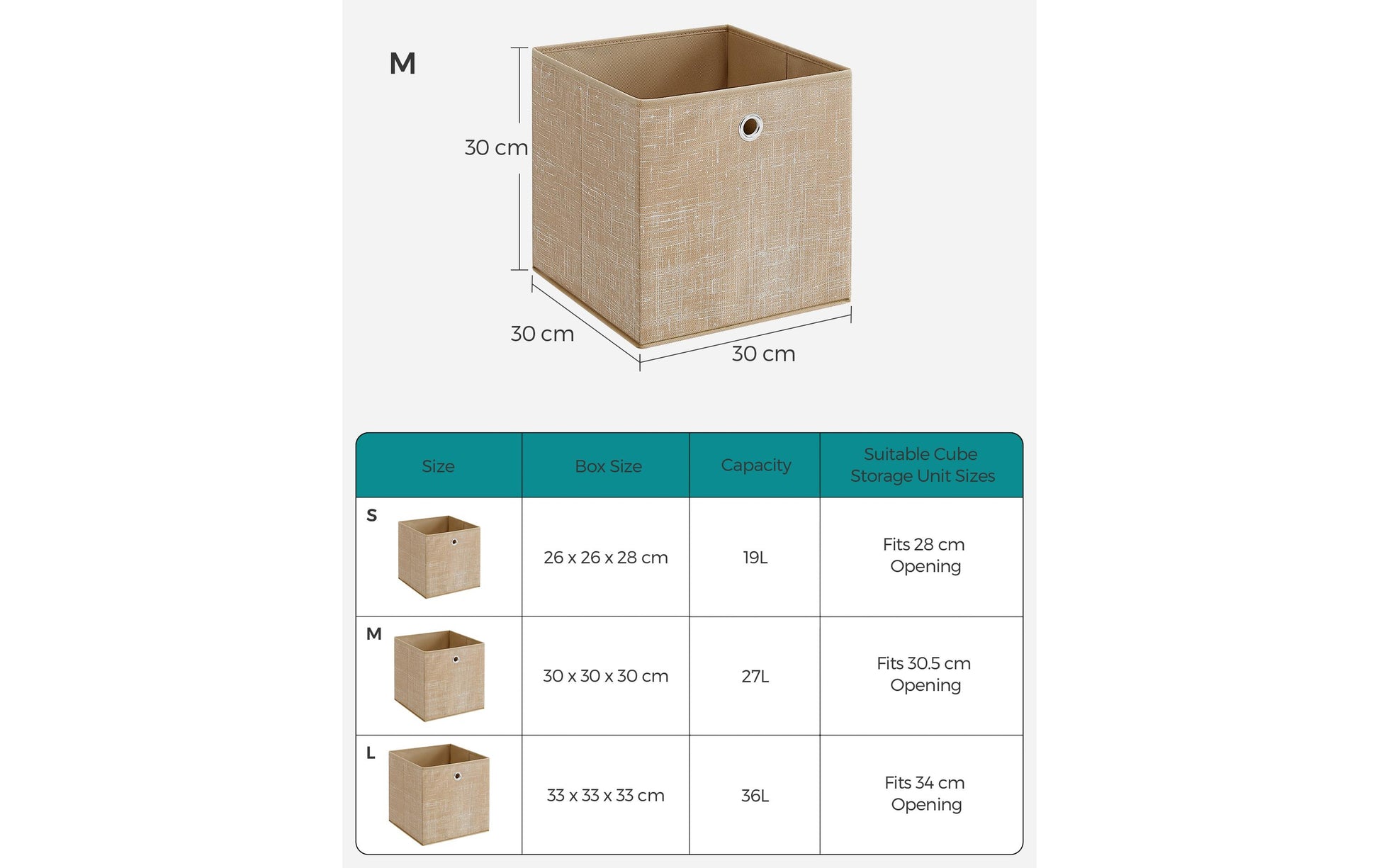 Songmics Aufbewahrungsbox – Textil – Beige – 300 × 300 × 300 mm – 6-teiliges Set