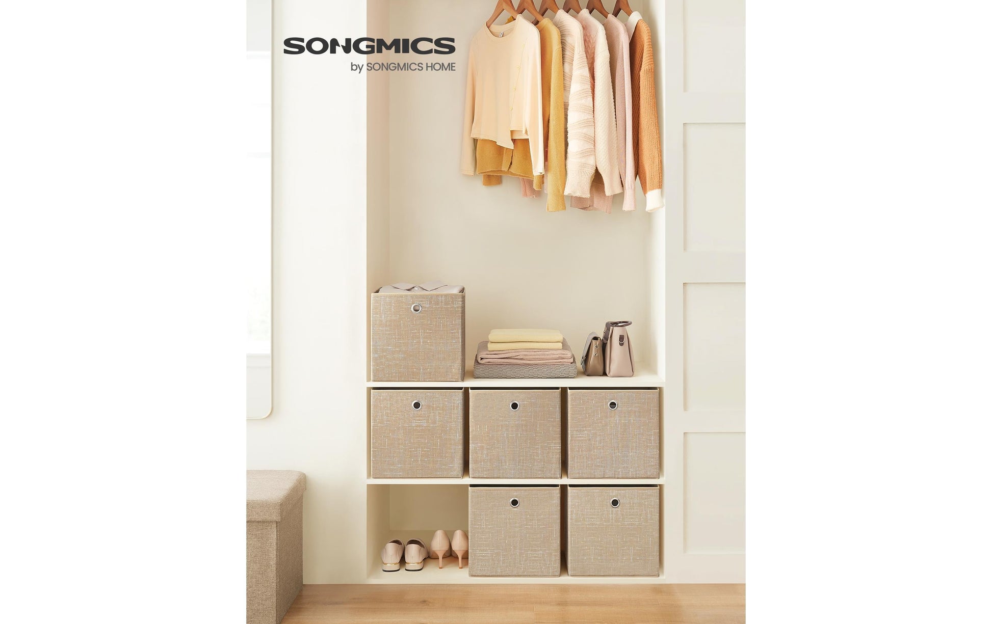 Songmics Aufbewahrungsbox – Textil – Beige – 300 × 300 × 300 mm – 6-teiliges Set