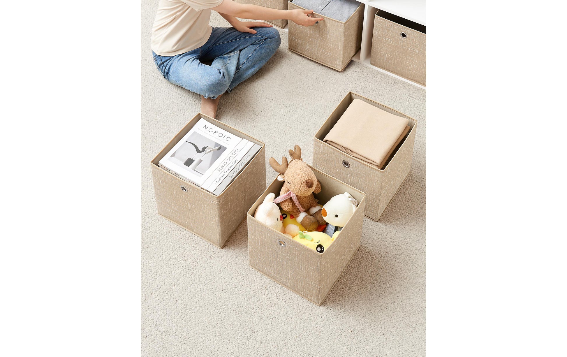 Songmics Aufbewahrungsbox – Textil – Beige – 300 × 300 × 300 mm – 6-teiliges Set