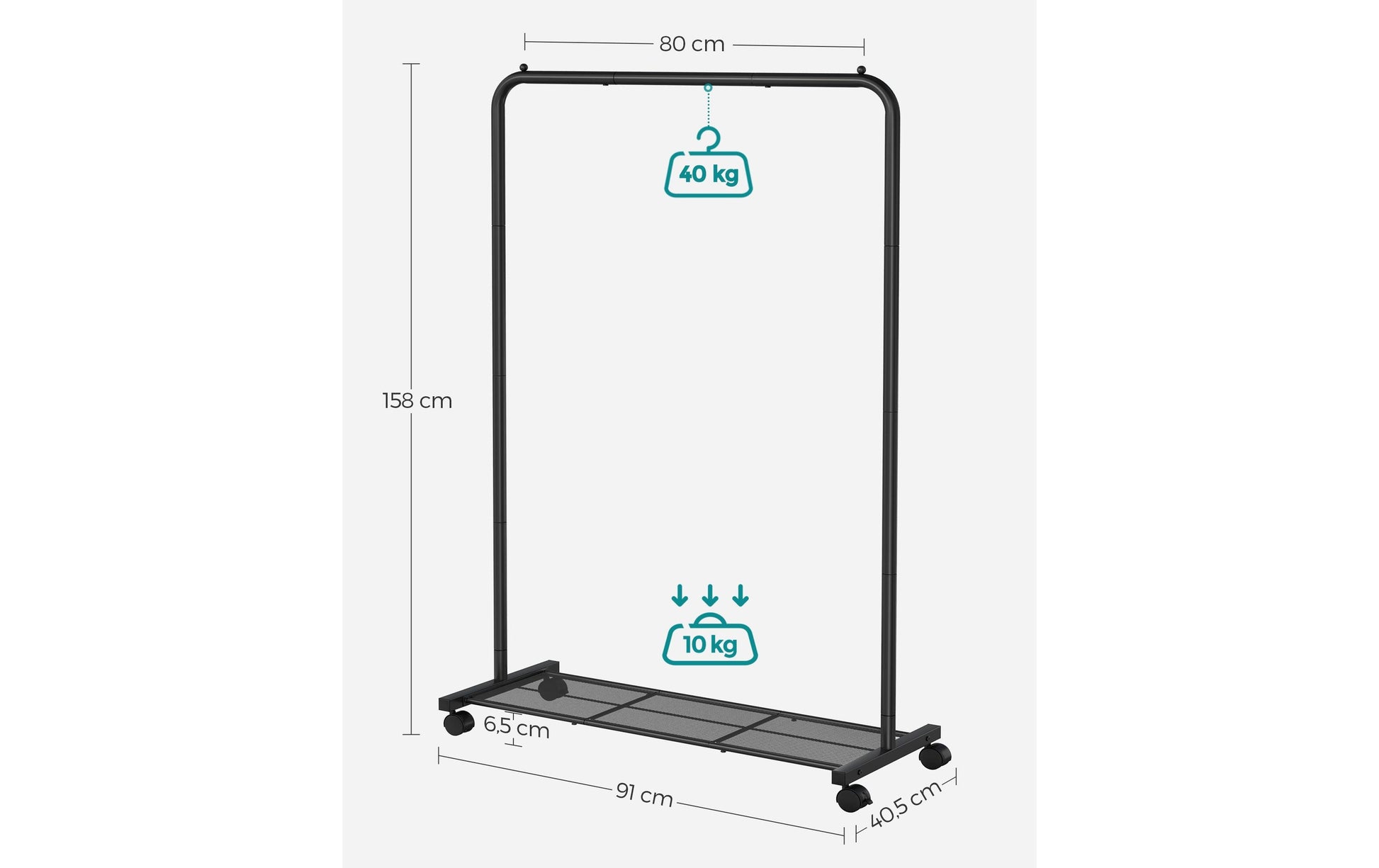 Songmics Garderobenständer – Stahl, Schwarz, 91 × 40 × 158 cm