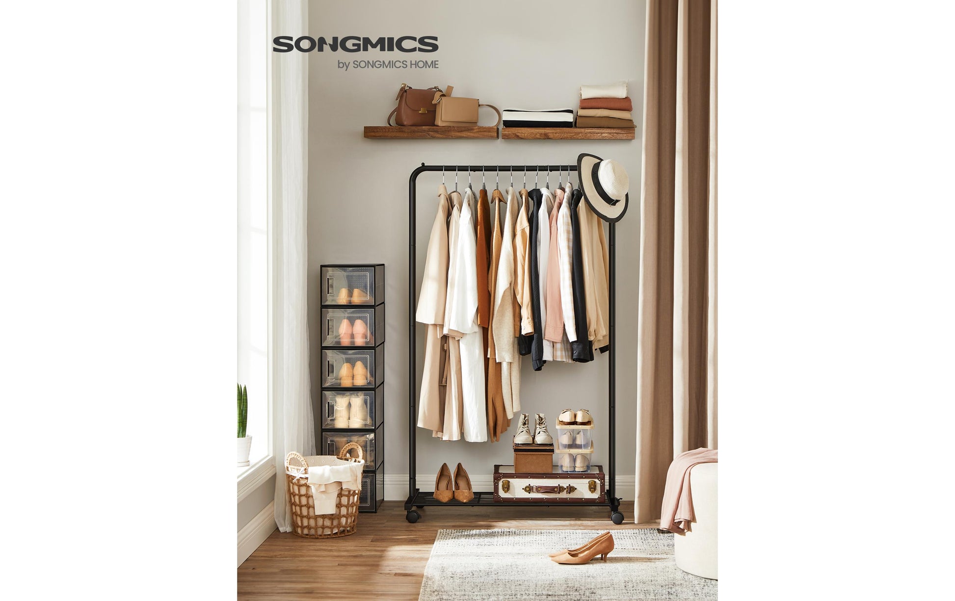 Songmics Garderobenständer – Stahl, Schwarz, 91 × 40 × 158 cm