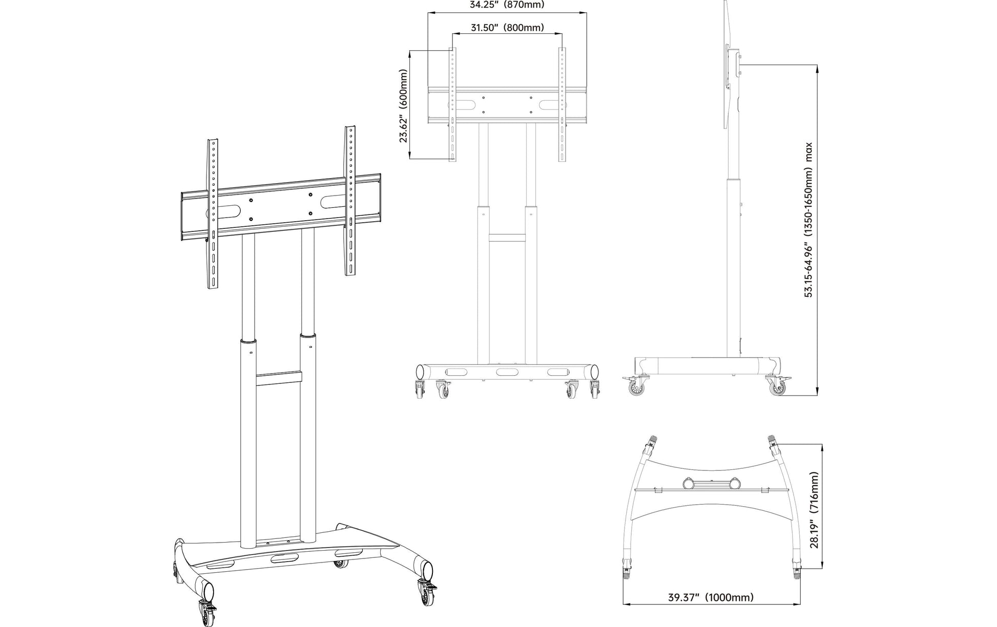 Audioraq TV-Wagen – bis 85" – VESA 200×200–800×600 – bis 90 kg, höhenverstellbar, mit Rollen