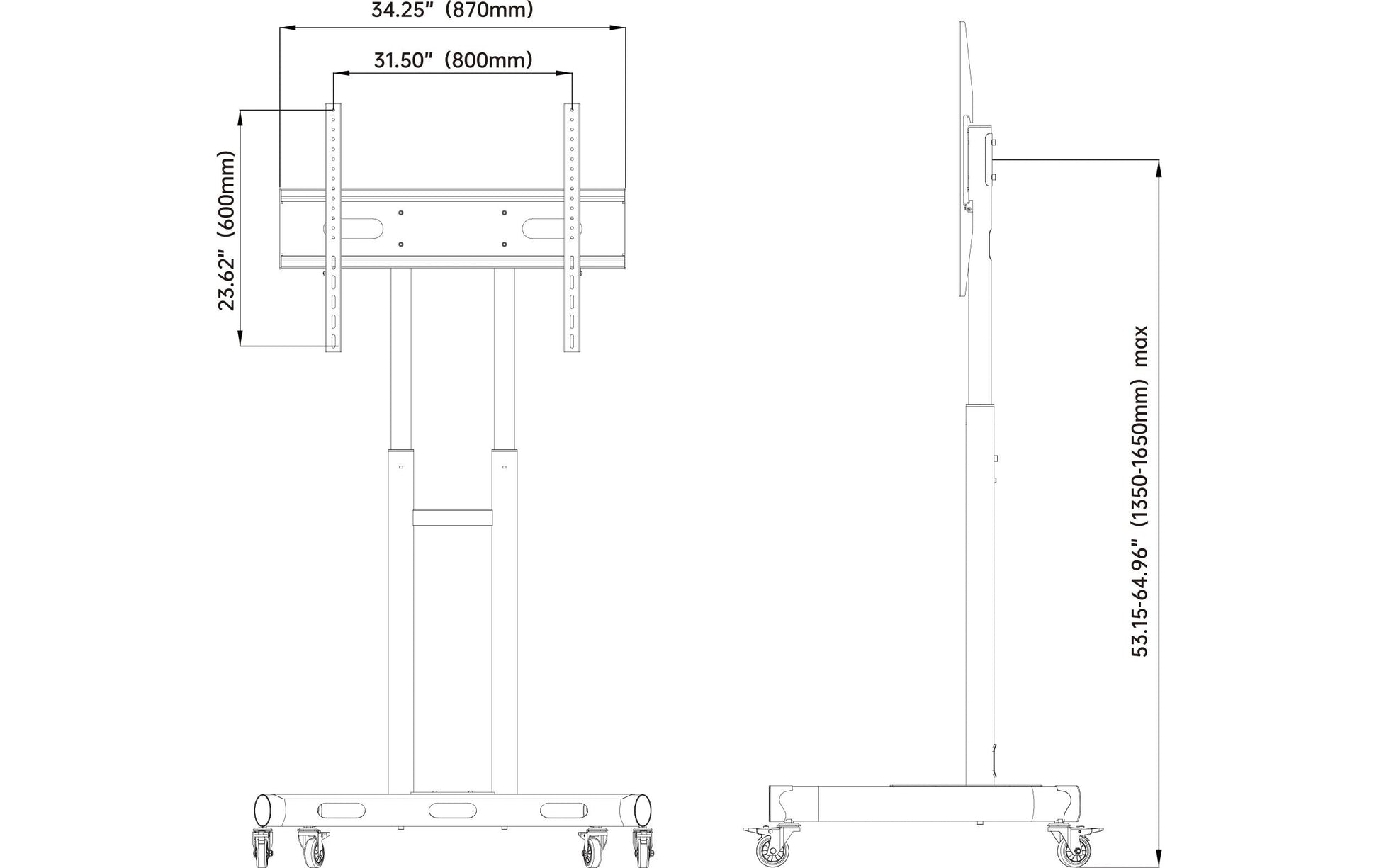 Audioraq TV-Wagen – bis 85" – VESA 200×200–800×600 – bis 90 kg, höhenverstellbar, mit Rollen