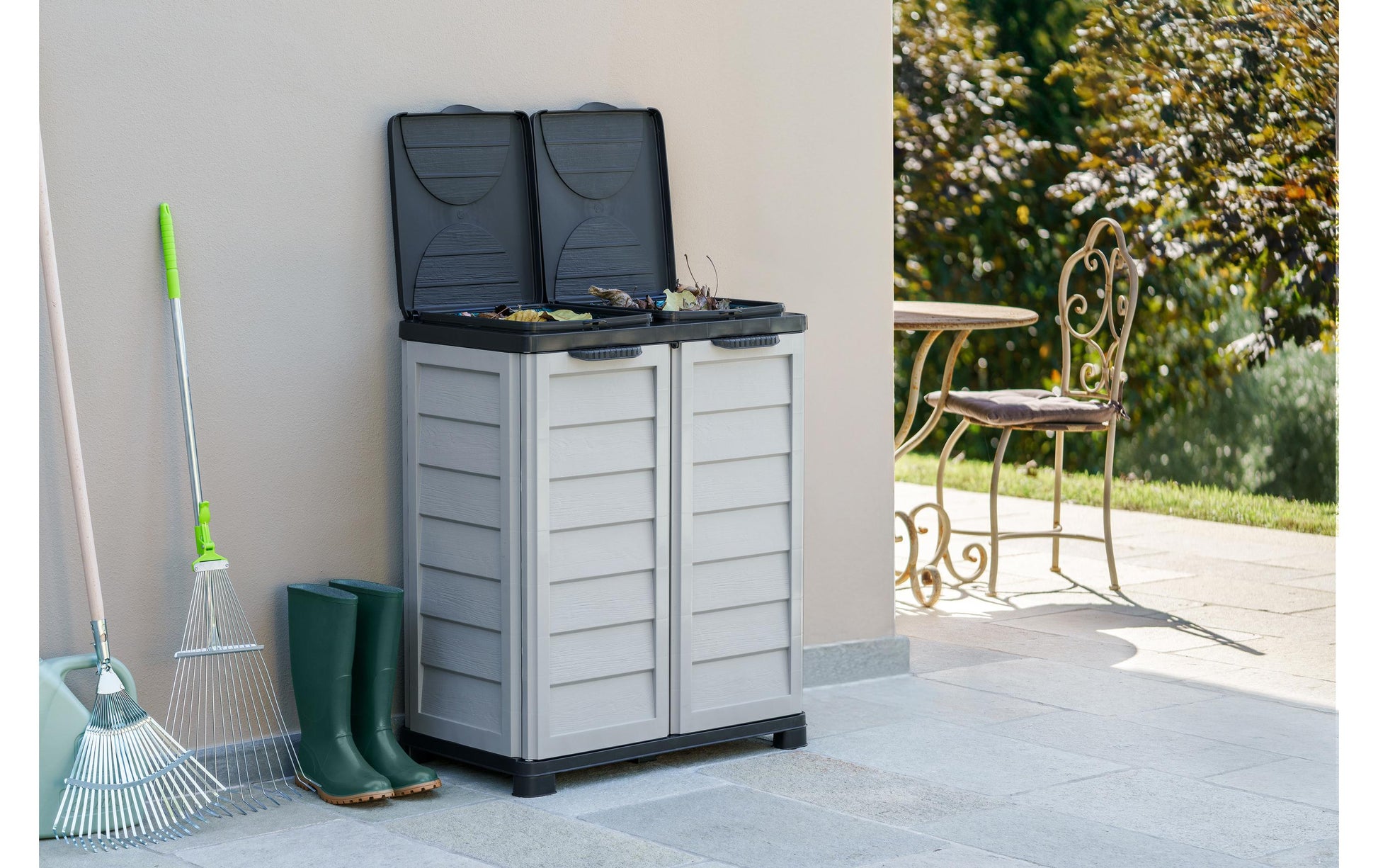 Edi Baur Systempapierkorb – 200 l – Kunststoff (PP), rechteckig – 2-fach – beige/braun