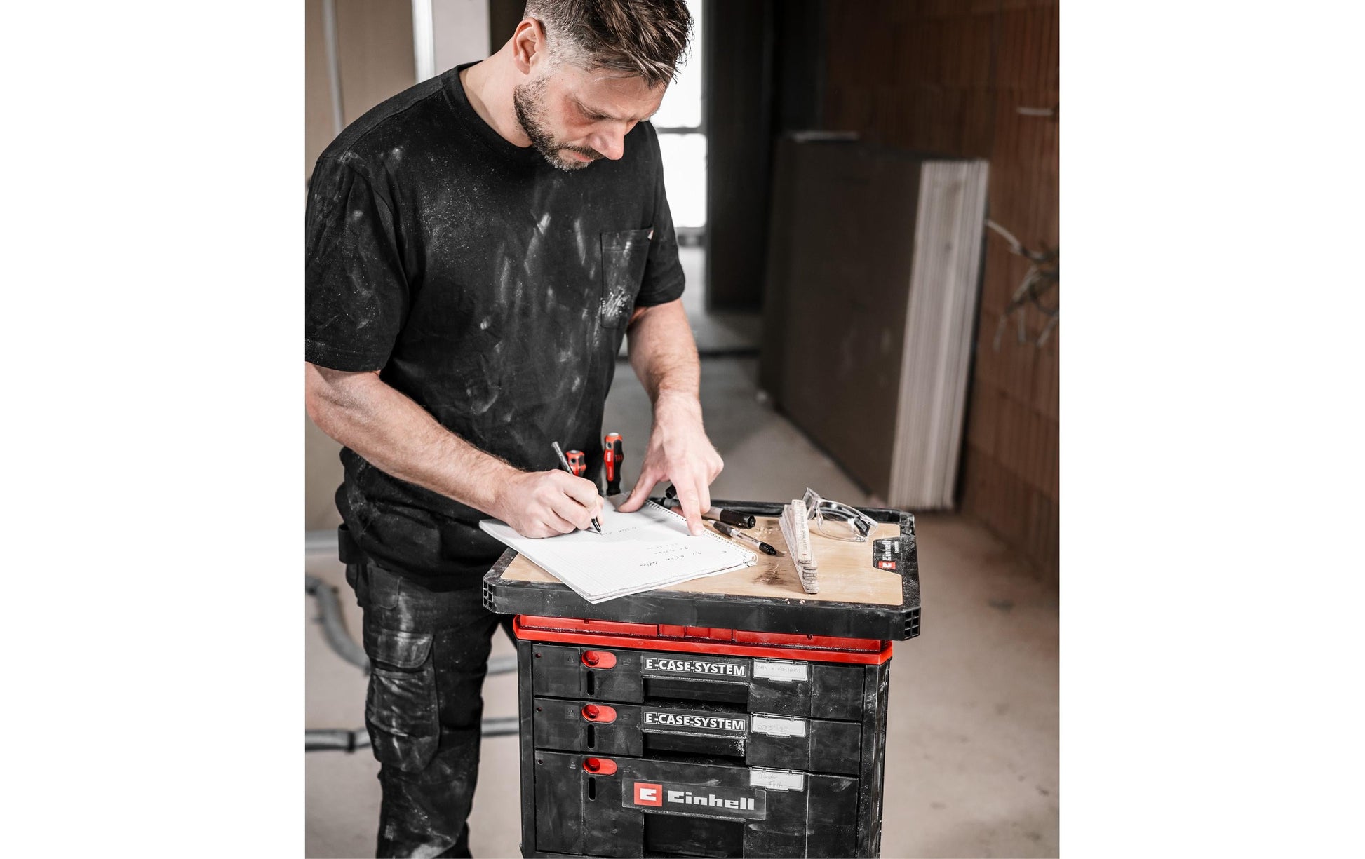Einhell E-Case Arbeitsplatte – mit Handgriff, Klickverschluss, B 360 × H 42 × T 500 mm, für Einhell E-Case