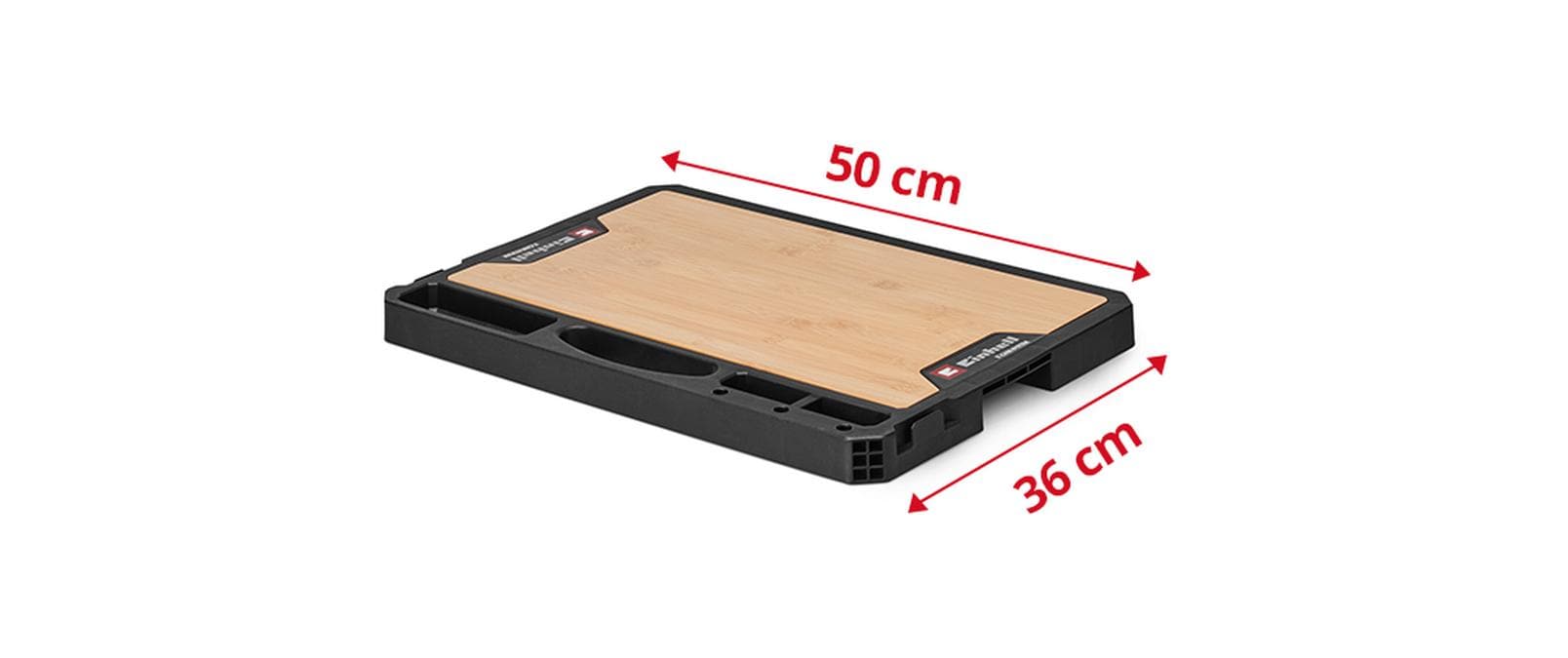 Einhell E-Case Arbeitsplatte – mit Handgriff, Klickverschluss, B 360 × H 42 × T 500 mm, für Einhell E-Case