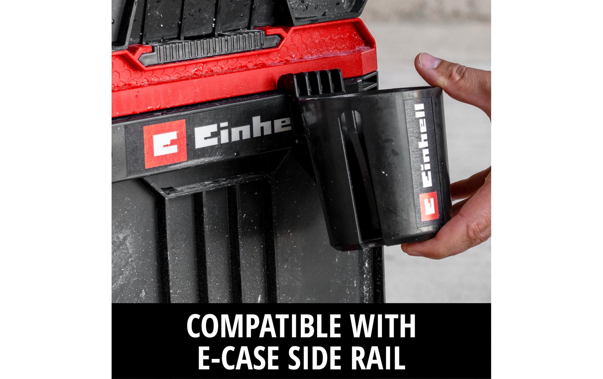 Einhell E-Case Flaschenhalter 0,5 l – mit Clipverschluss, Schwarz, B 105 × H 166 × T 130 mm, für Einhell E-Case
