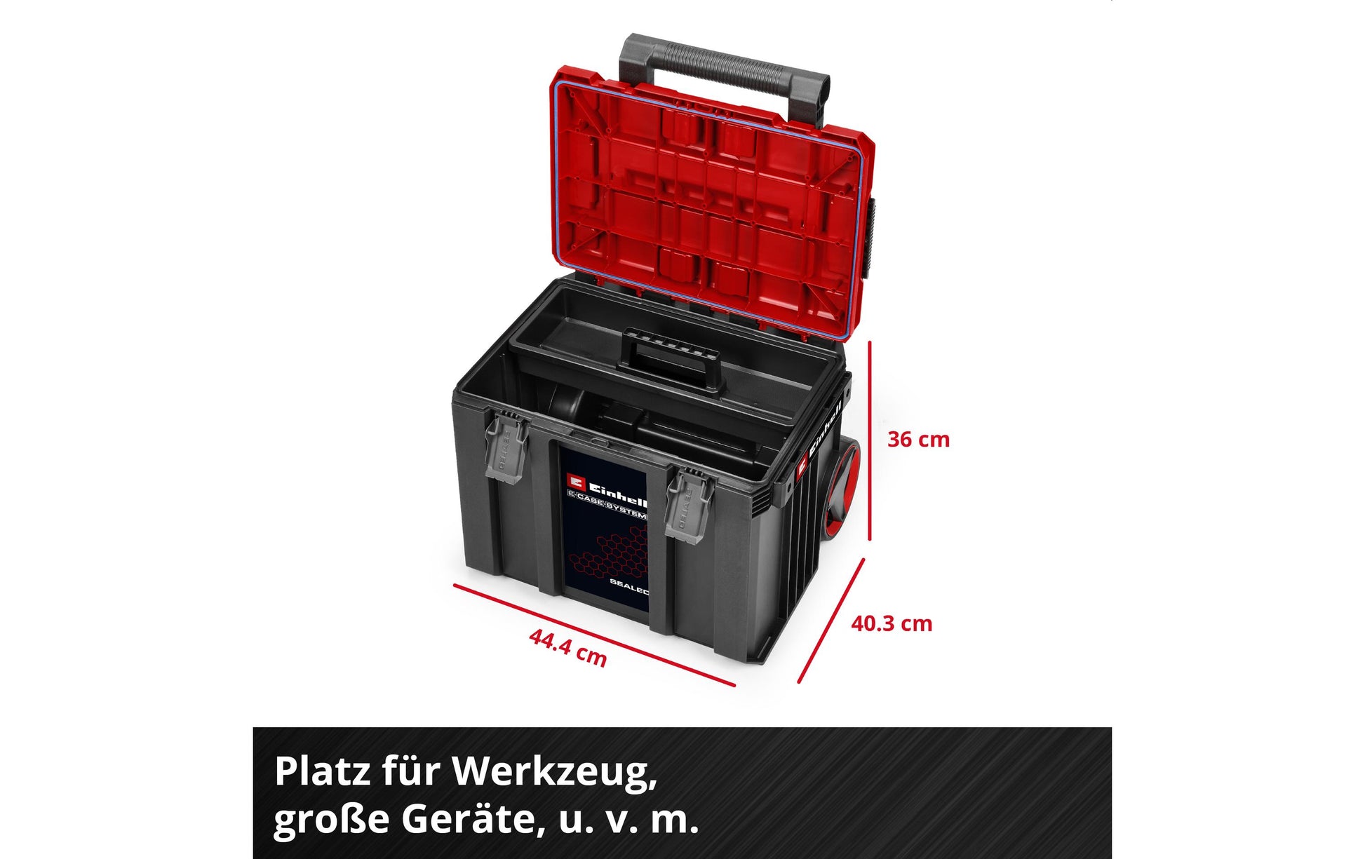 Einhell E-Case L Systemkoffer – leer, 2 Rollen, abschliessbar, B 403 × H 360 × T 444 mm, für Einhell E-Case