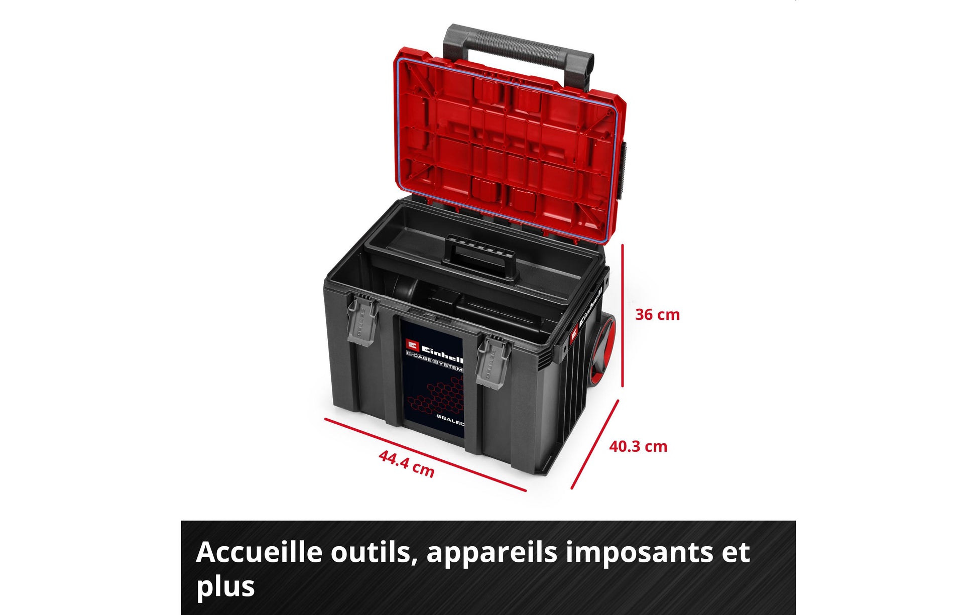 Einhell E-Case L Systemkoffer – leer, 2 Rollen, abschliessbar, B 403 × H 360 × T 444 mm, für Einhell E-Case