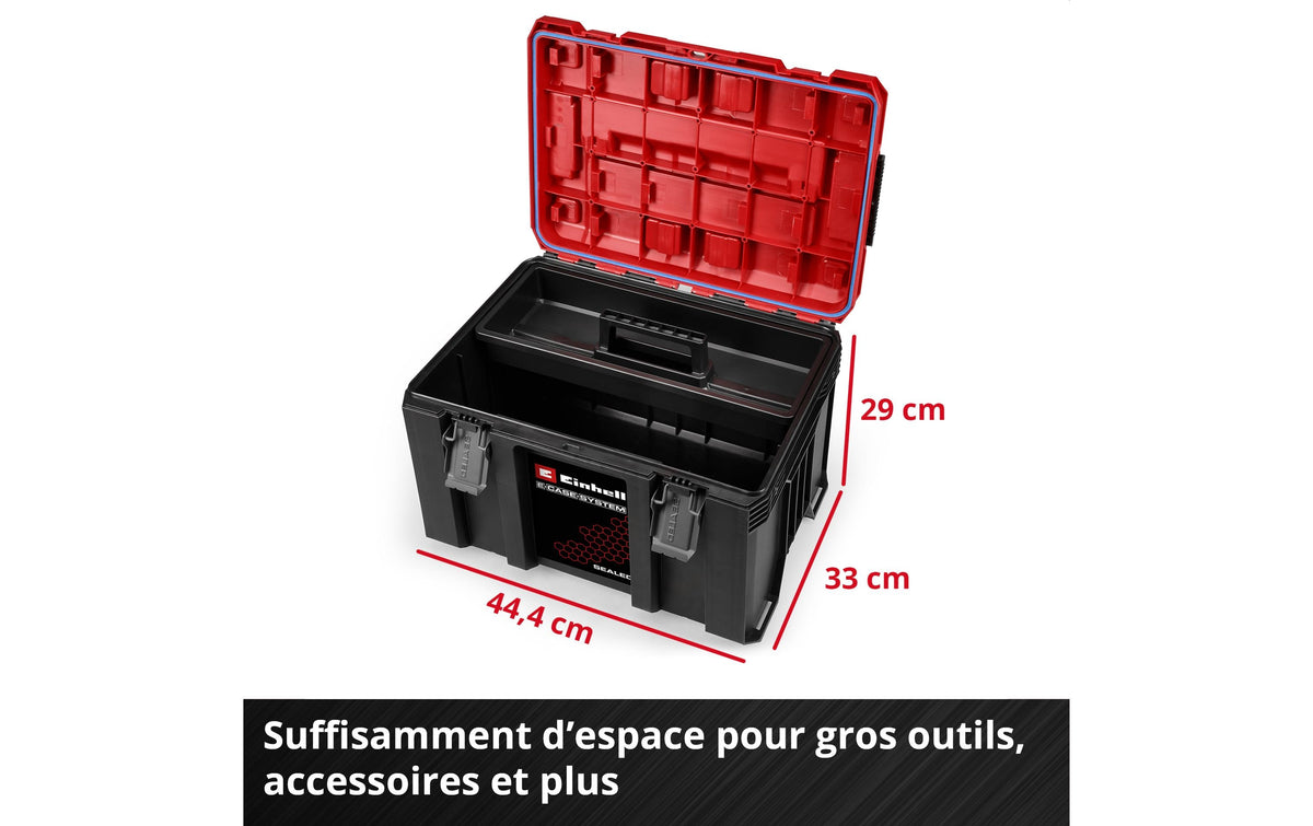 Einhell E-Case M SEALED Systemkoffer – leer, IP65, abschliessbar, B 330 × H 290 × T 444 mm, für E-Case-System