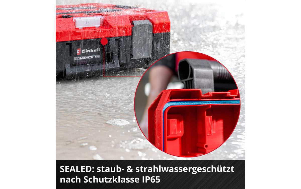 Einhell E-Case M SEALED Systemkoffer – leer, IP65, abschliessbar, B 330 × H 290 × T 444 mm, für E-Case-System