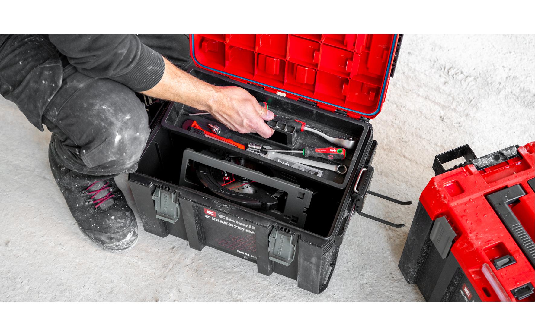 Einhell E-Case M SEALED Systemkoffer – leer, IP65, abschliessbar, B 330 × H 290 × T 444 mm, für E-Case-System