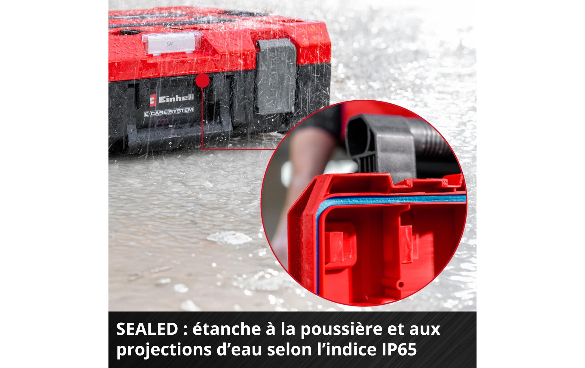 Einhell E-Case M SEALED Systemkoffer – leer, IP65, abschliessbar, B 330 × H 290 × T 444 mm, für E-Case-System