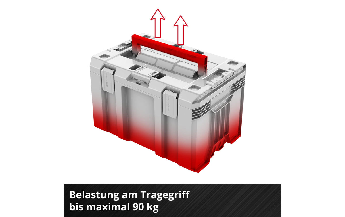 Einhell E-Case M SEALED Systemkoffer – leer, IP65, abschliessbar, B 330 × H 290 × T 444 mm, für E-Case-System