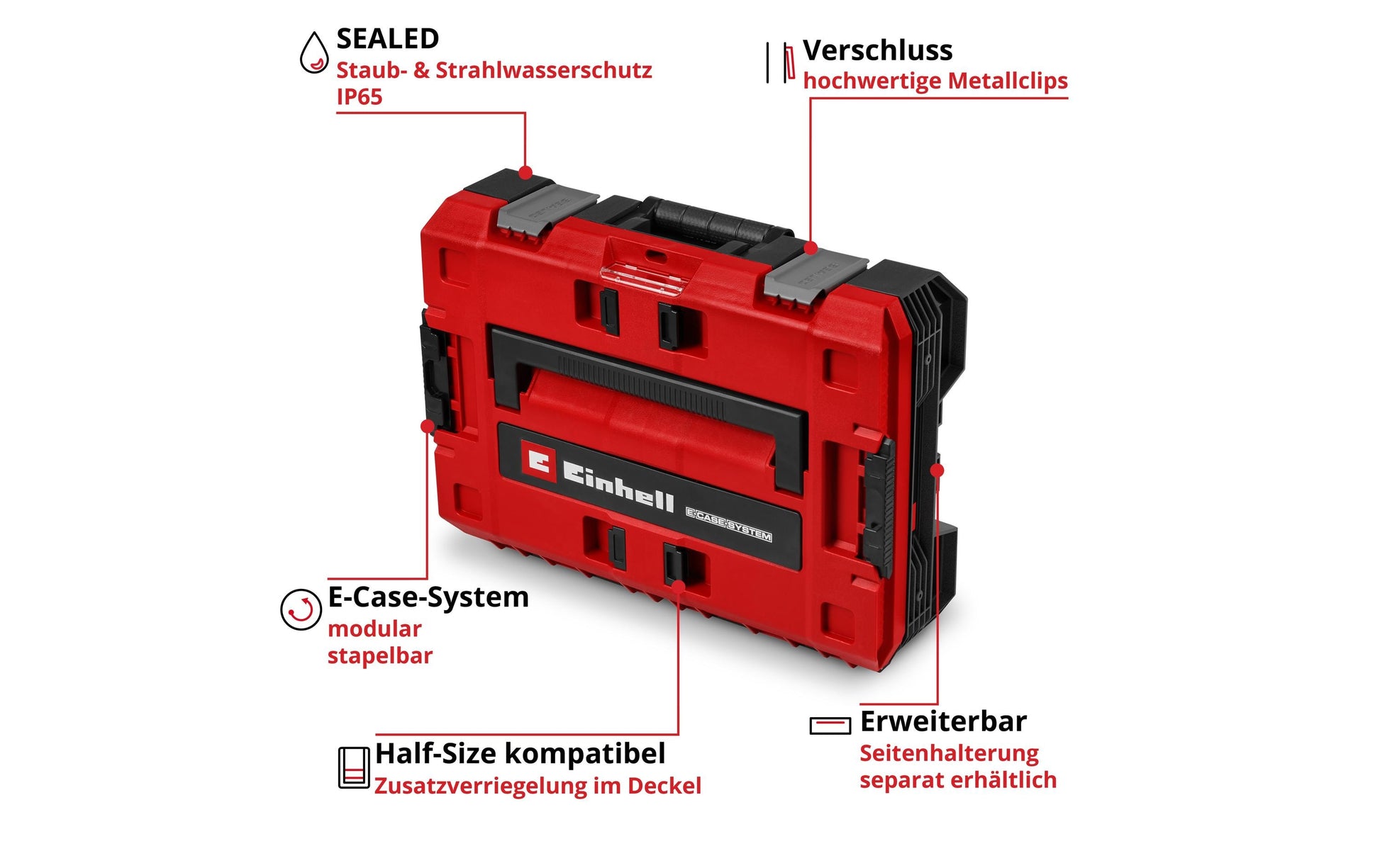 Einhell E-Case S-F Systemkoffer – leer, abschliessbar, B 330 × H 130 × T 444 mm, für Einhell E-Case-System