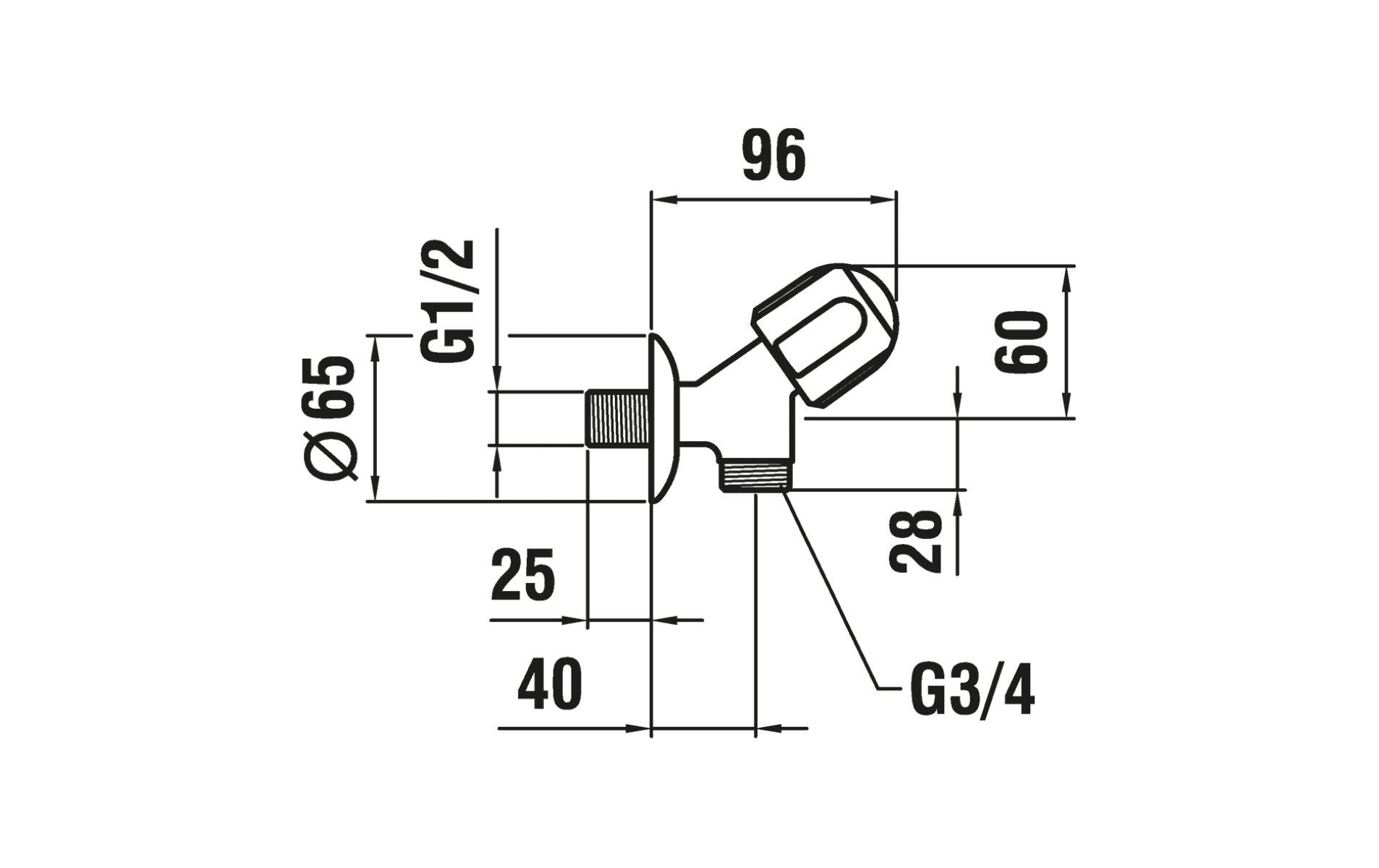Laufen Waschmaschinenventil – Anschluss 1/2", 130 × 145 × 46 mm, Messing/Kunststoff, Chrom, für Waschmaschine