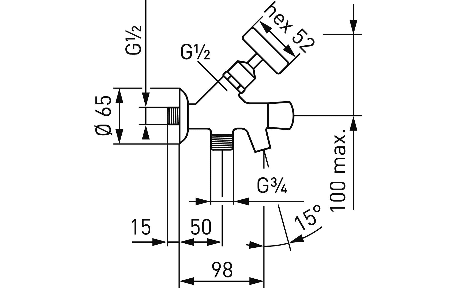 Laufen SIMOSIX Auslaufventil – 1/2" Anschluss, Breite 195 mm, verchromtes Messing, für Garage und Garten