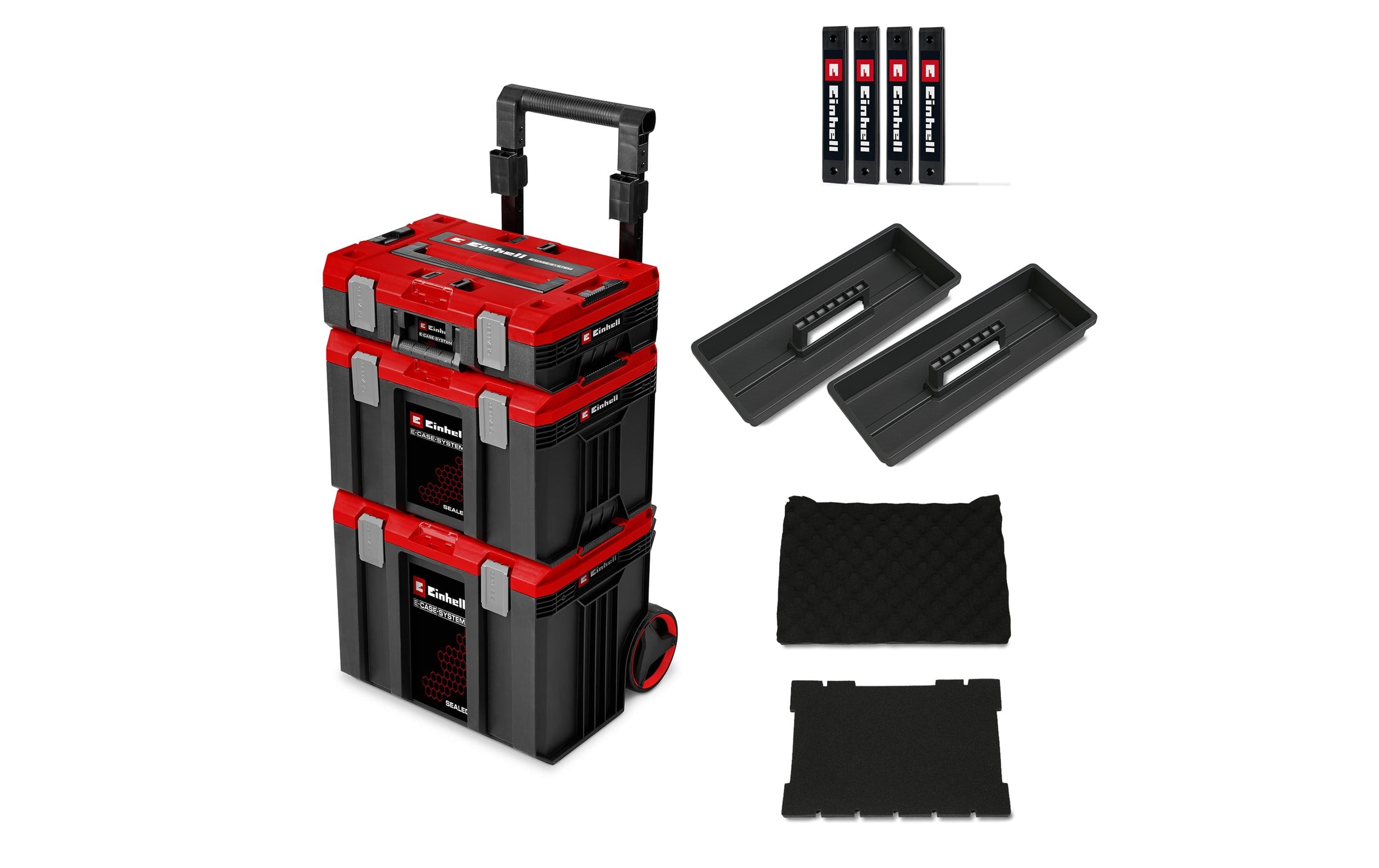 Einhell E-Case Rolling Workshop SEALED Systemkoffer – 3-teilig, mit 2 Rollen, für Einhell E-Case System