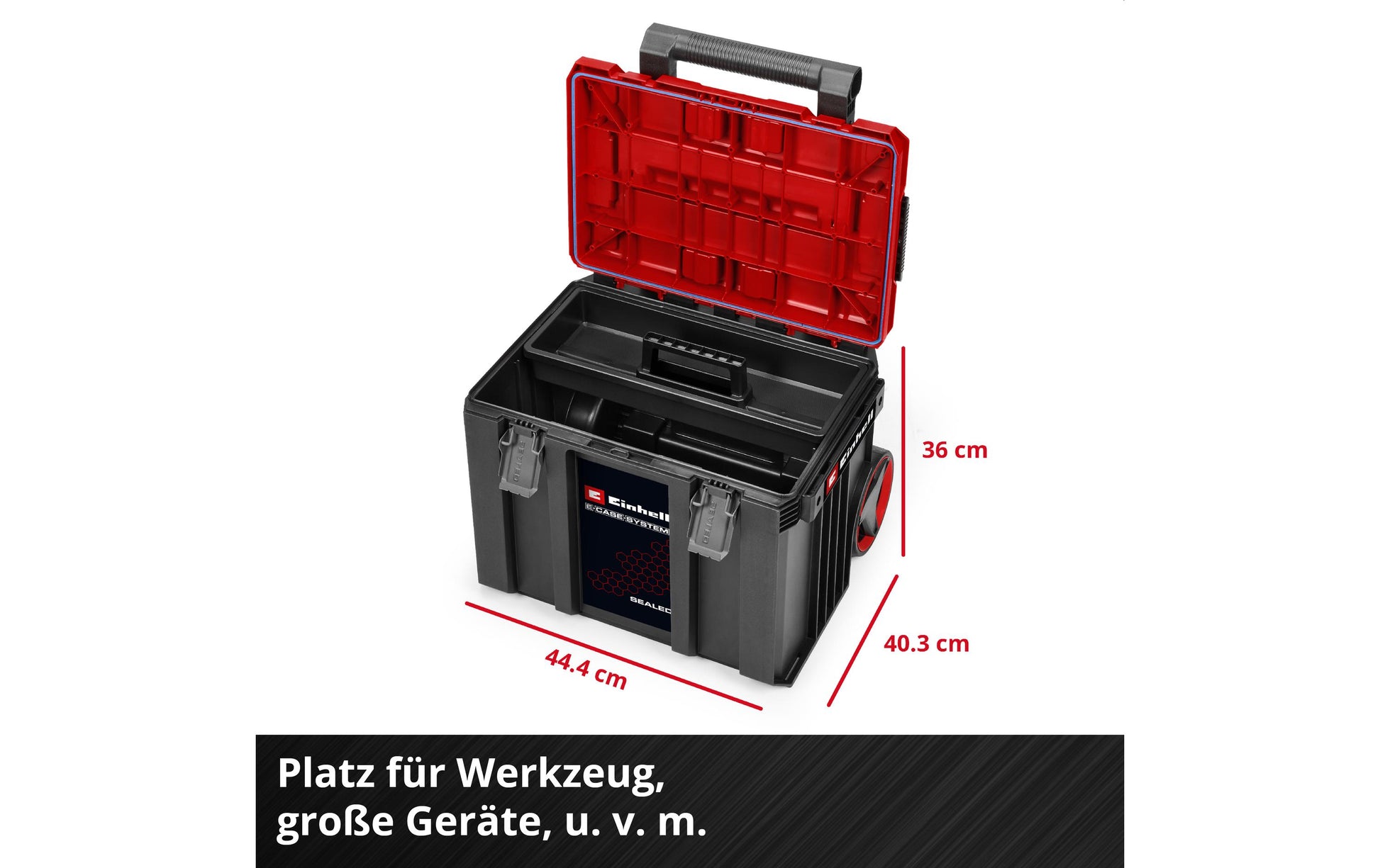 Einhell E-Case Rolling Workshop SEALED Systemkoffer – 3-teilig, mit 2 Rollen, für Einhell E-Case System