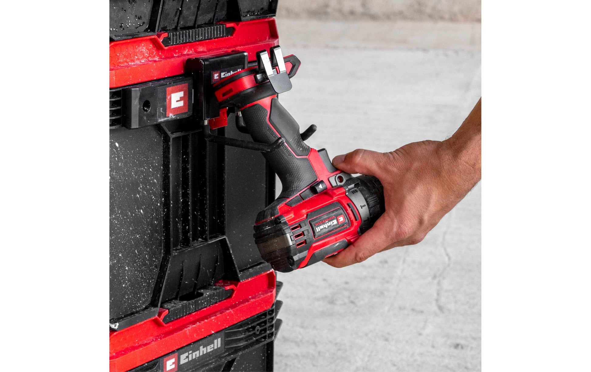Einhell Haken – 1-teilig, mit Klickverschluss, schwarz, PVC/Stahl, für Einhell E-Case