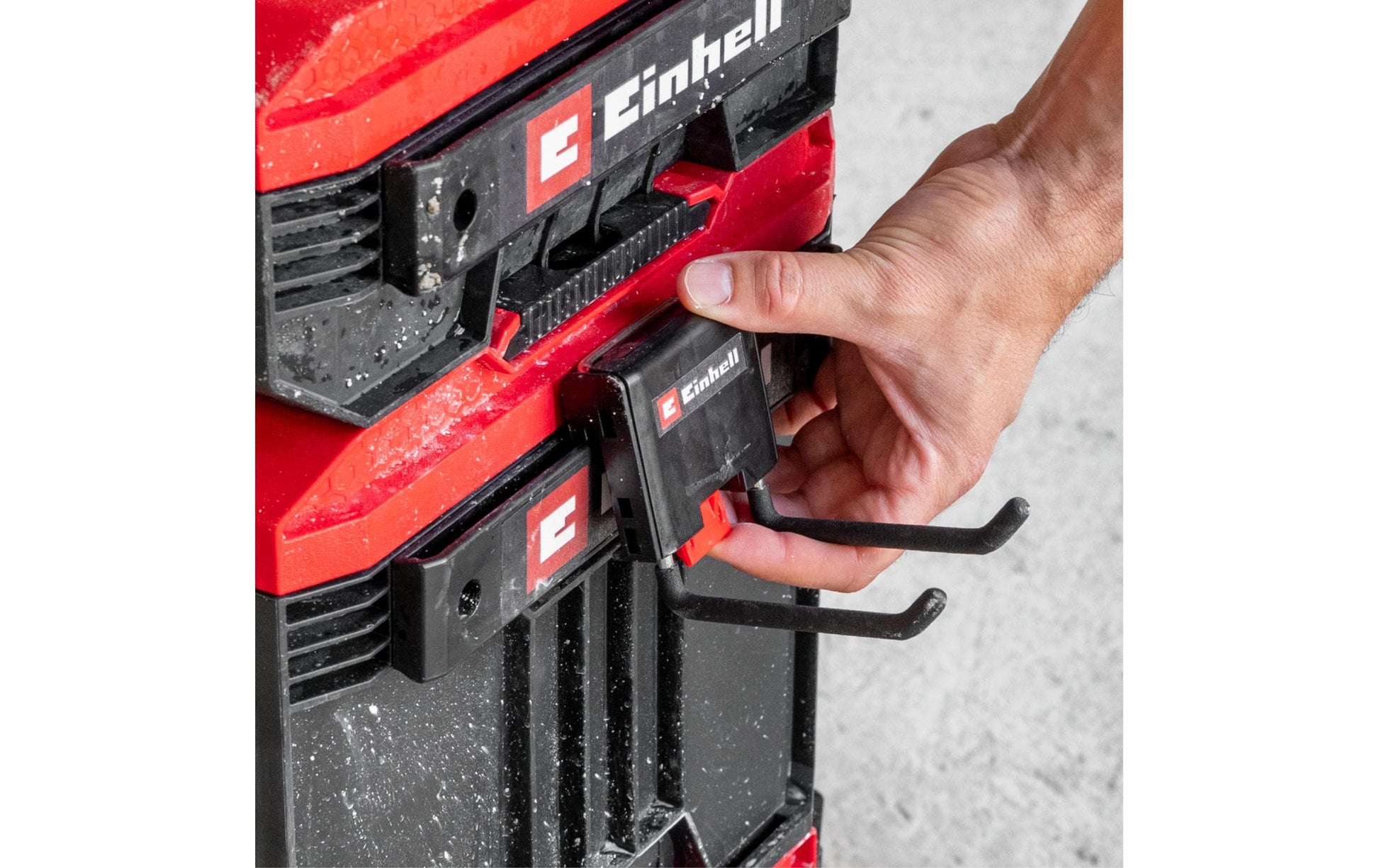 Einhell Haken – 1-teilig, mit Klickverschluss, schwarz, PVC/Stahl, für Einhell E-Case