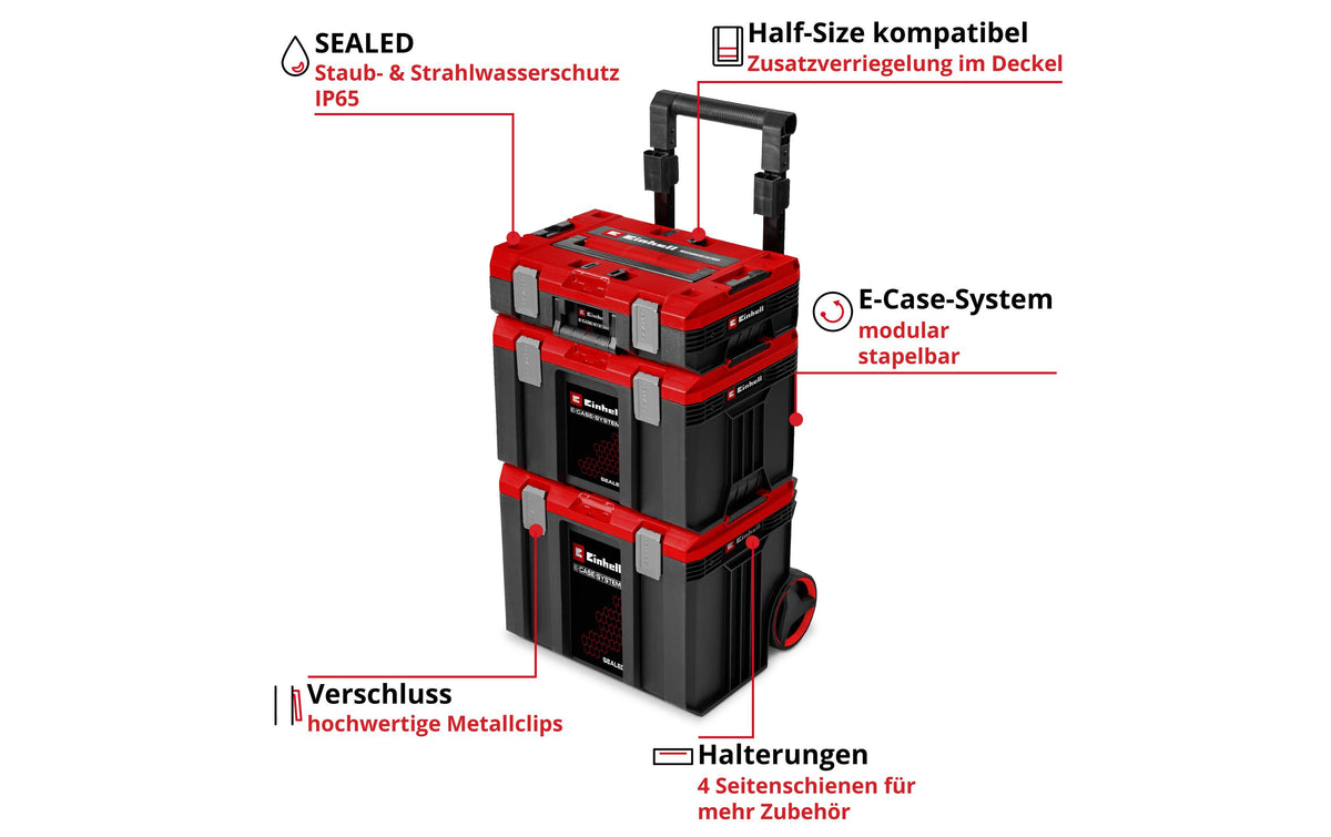 Einhell E-Case Rolling Workshop SEALED Systemkoffer – 3-teilig, mit 2 Rollen, für Einhell E-Case System