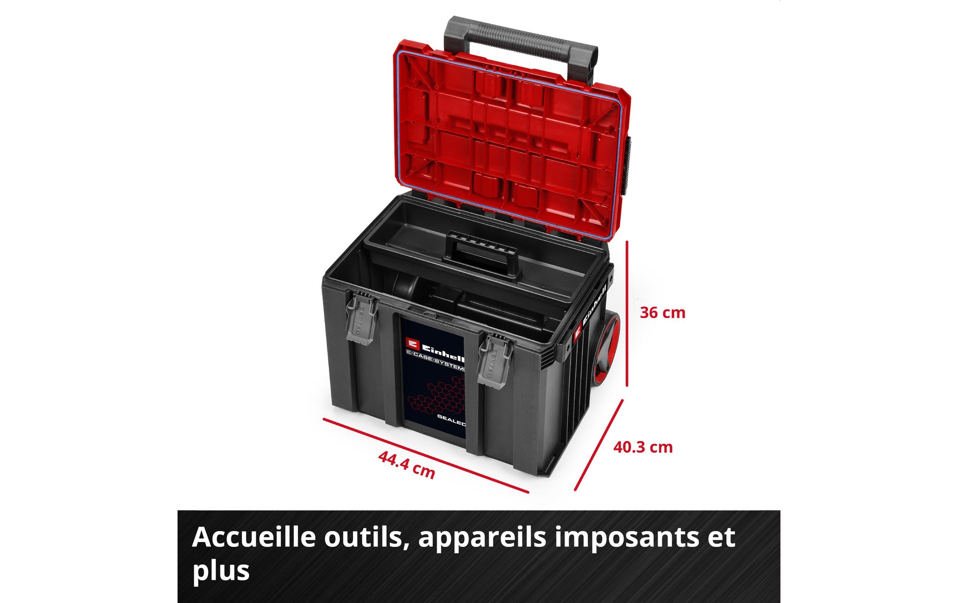 Einhell E-Case Rolling Workshop SEALED Systemkoffer – 3-teilig, mit 2 Rollen, für Einhell E-Case System