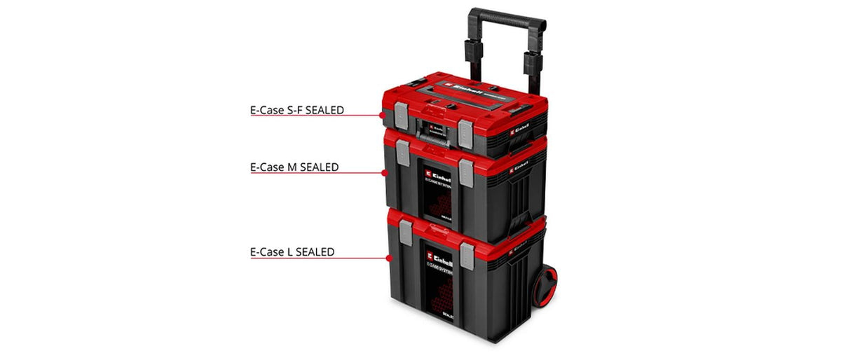 Einhell E-Case Rolling Workshop SEALED Systemkoffer – 3-teilig, mit 2 Rollen, für Einhell E-Case System