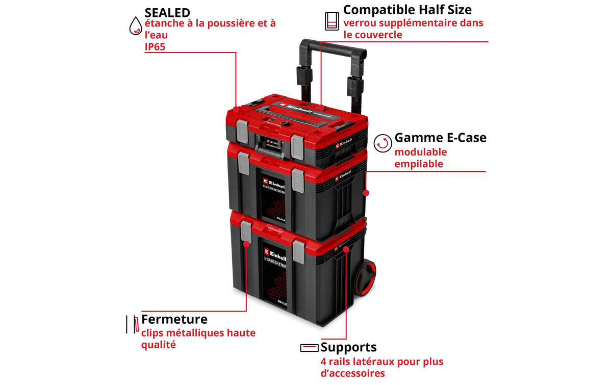 Einhell E-Case Rolling Workshop SEALED Systemkoffer – 3-teilig, mit 2 Rollen, für Einhell E-Case System