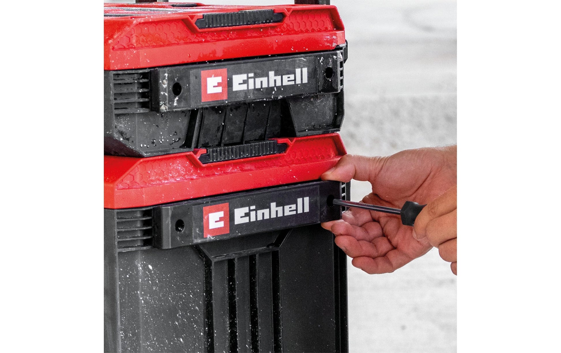 Einhell E-Case Halterung – 2-teilig, unbestückt, schwarz, Kunststoff, für Einhell E-Case System