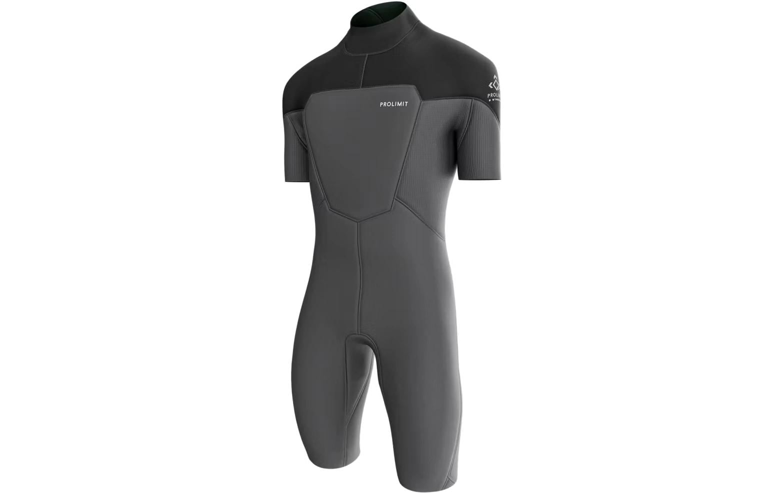 Prolimit Neoprenanzug Fusion Shorty V-Zip 2/2 – 56 – Schwarz/Grau, 2/2 mm Neopren, Rückenreissverschluss