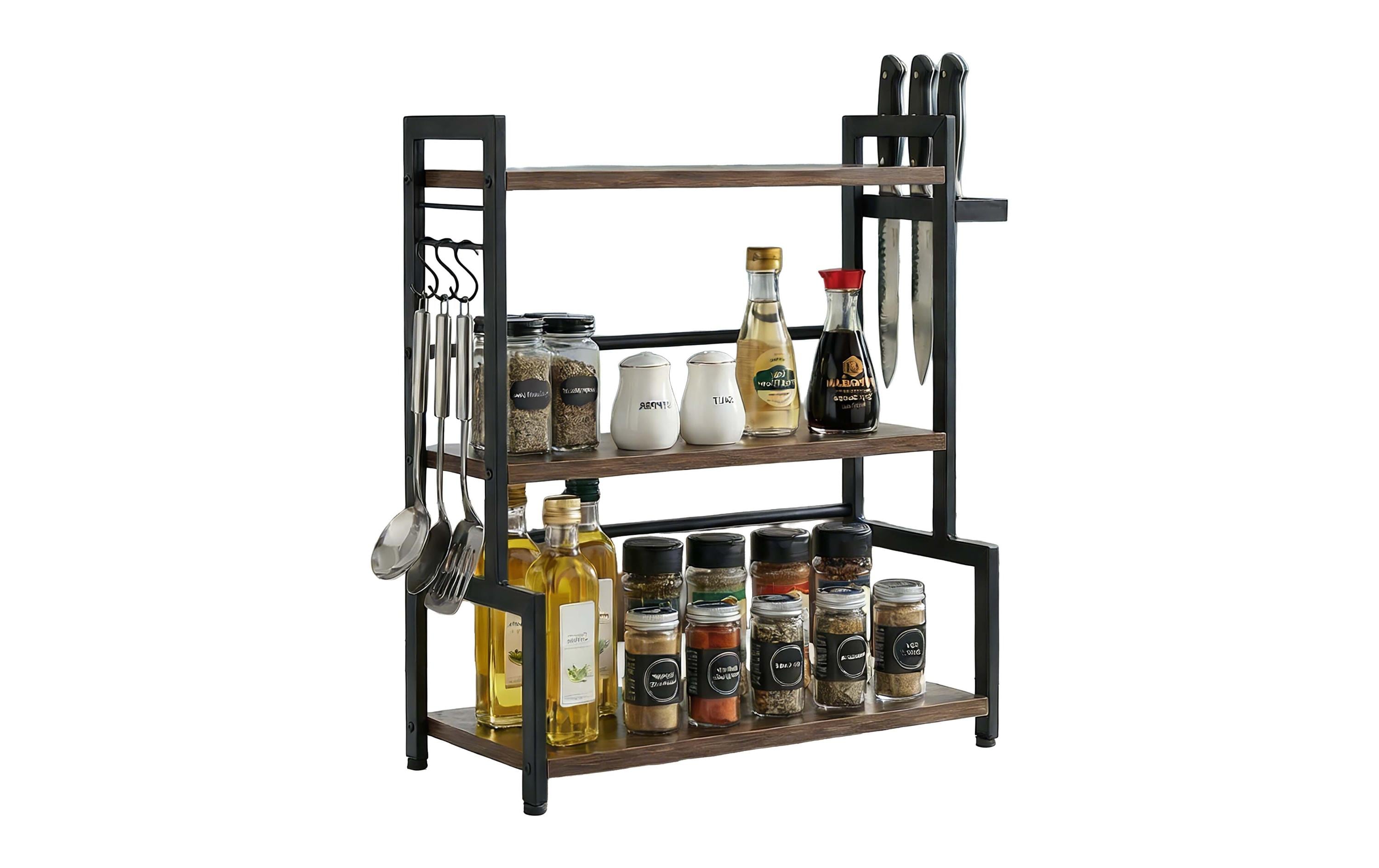 Relaxdays Küchenregal 43 × 20 × 51 cm, MDF/Eisen, 3 Tablare, Braun/Schwarz