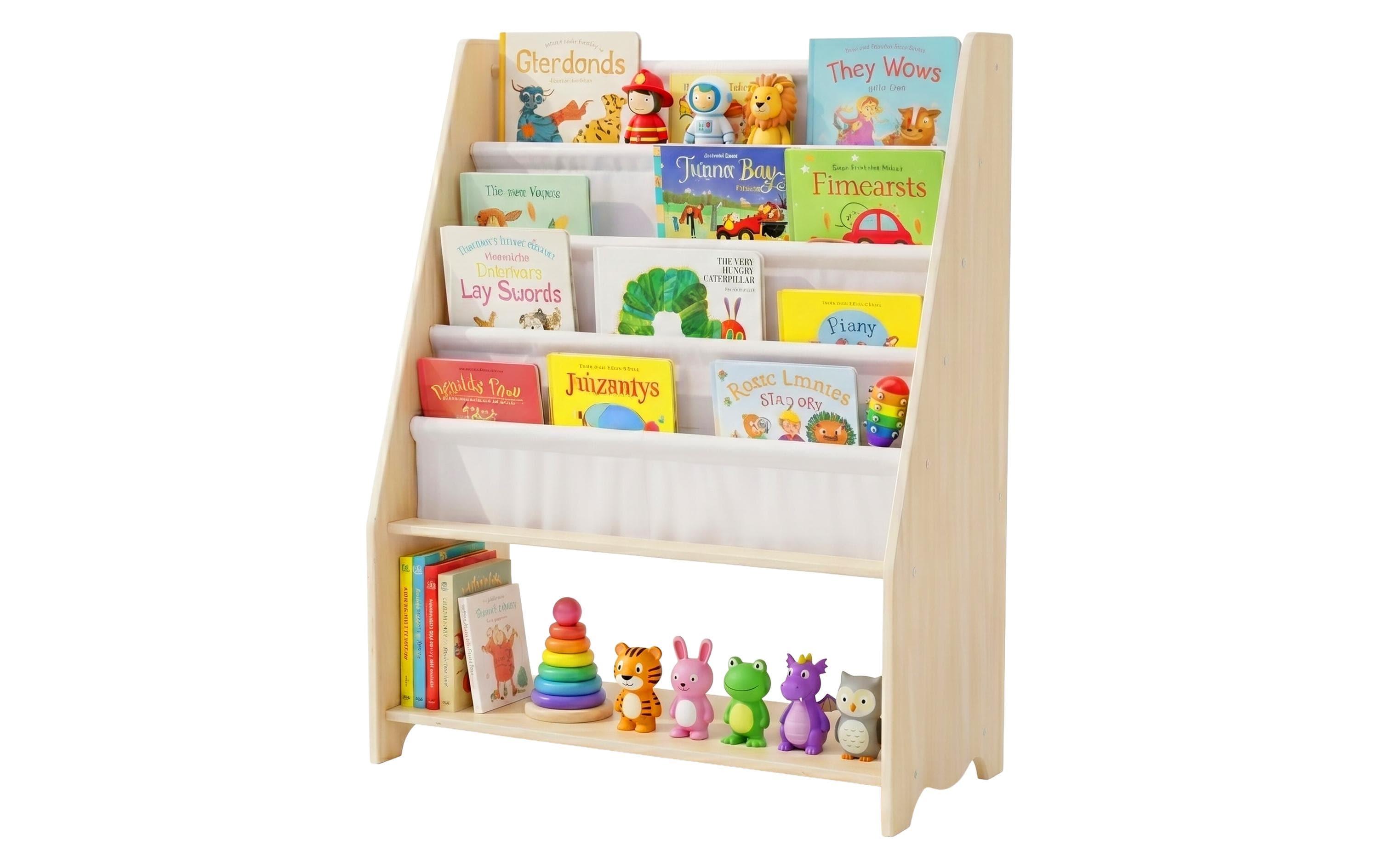 Relaxdays Kinderregal – 4 Böden – 64 × 28 × 78 cm – Hellbraun/Weiss – Holz/Polyester