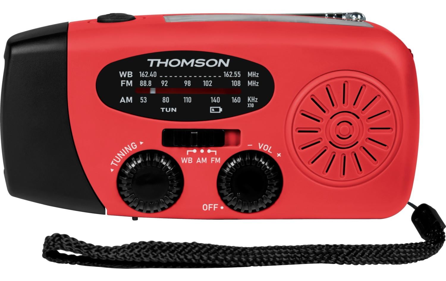 Thomson RT260R – Tragbares Radio, AM/FM, Solar, Dynamo, Powerbank, USB-C, spritz-/staubgeschützt – Rot