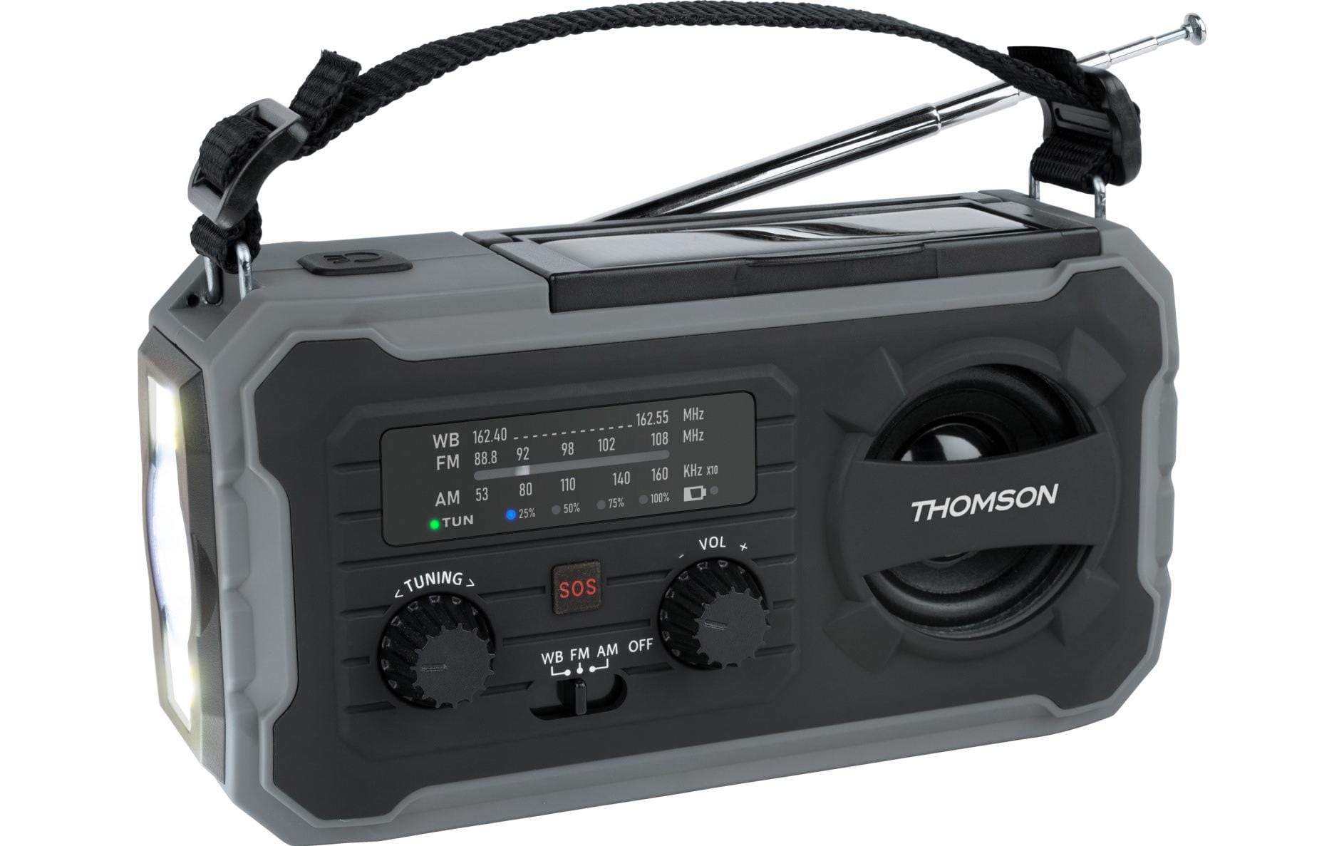 Thomson RT280 – Tragbares Radio, AM/FM, Solarbetrieb, Dynamo, Powerbank, USB-C – Grau