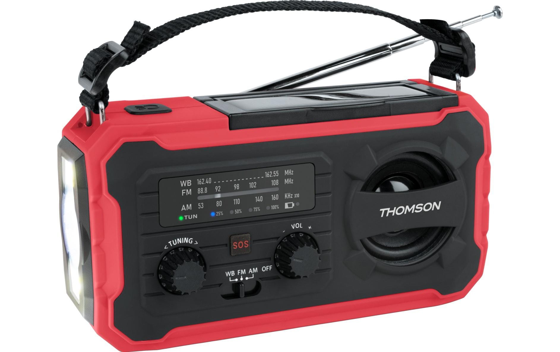 Thomson RT280R – Tragbares Radio, AM/FM, Akku, Solarbetrieb, Powerbank, USB-C – Rot