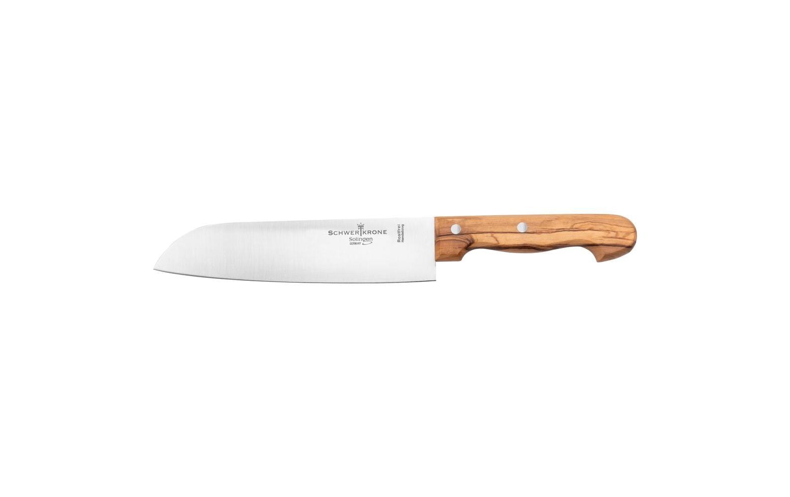 Schwertkrone Santokumesser 20 cm, Edelstahl, Olivenholz