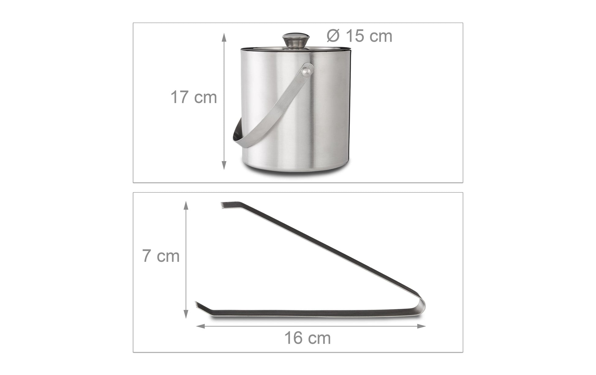 Relaxdays Eisbehälter – Ø 13 × 17 cm, 1,5 l, Edelstahl, mit Eiszange