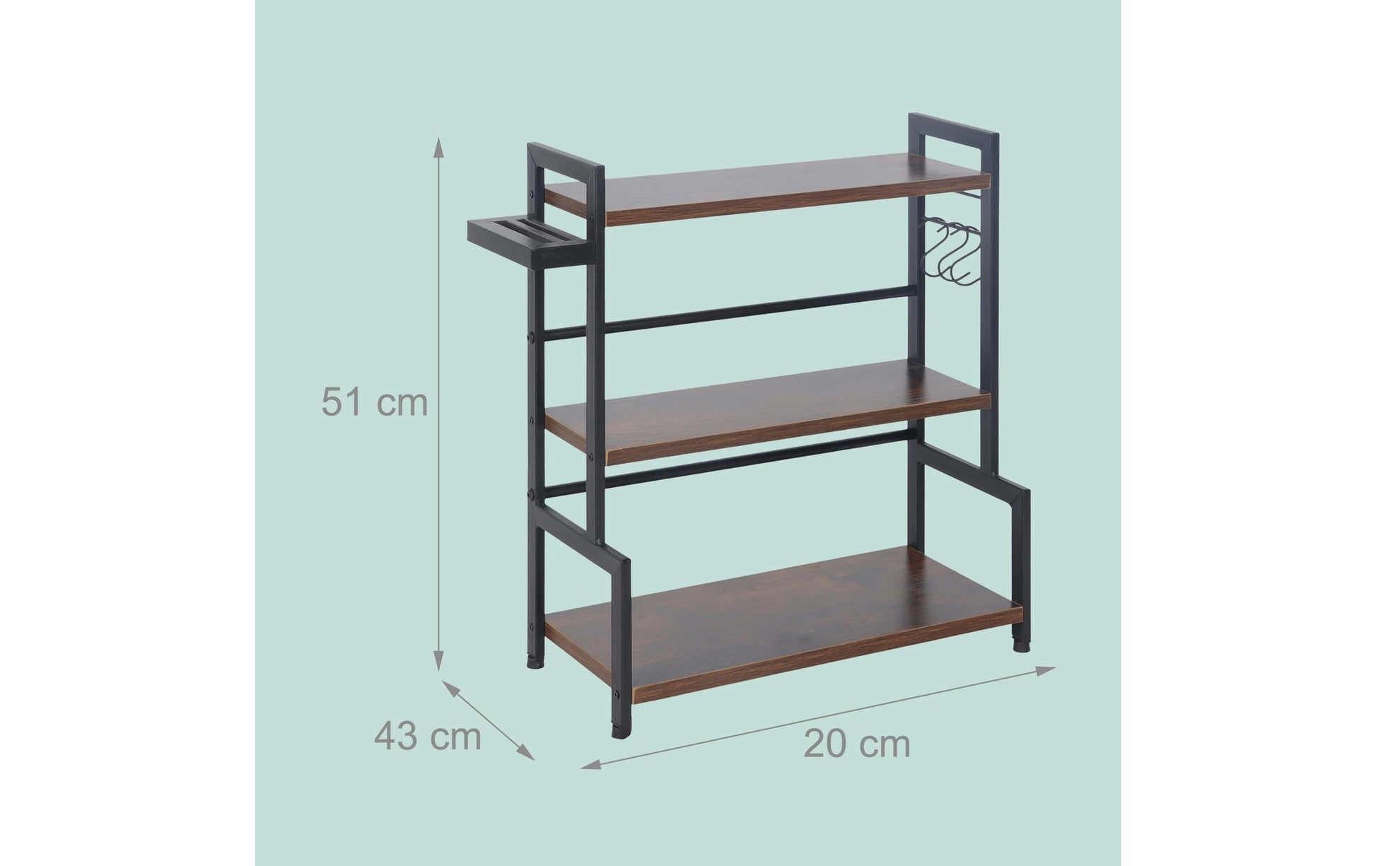Relaxdays Küchenregal 43 × 20 × 51 cm, MDF/Eisen, 3 Tablare, Braun/Schwarz