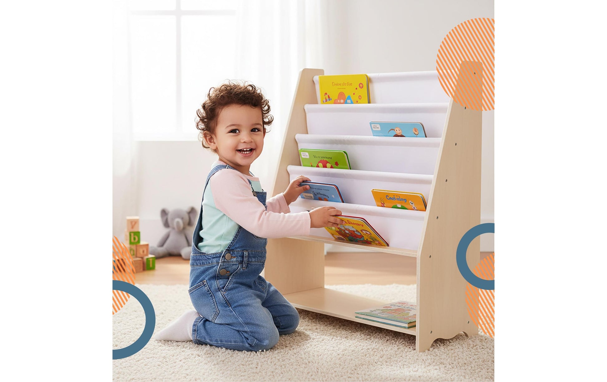 Relaxdays Kinderregal – 4 Böden – 64 × 28 × 78 cm – Hellbraun/Weiss – Holz/Polyester