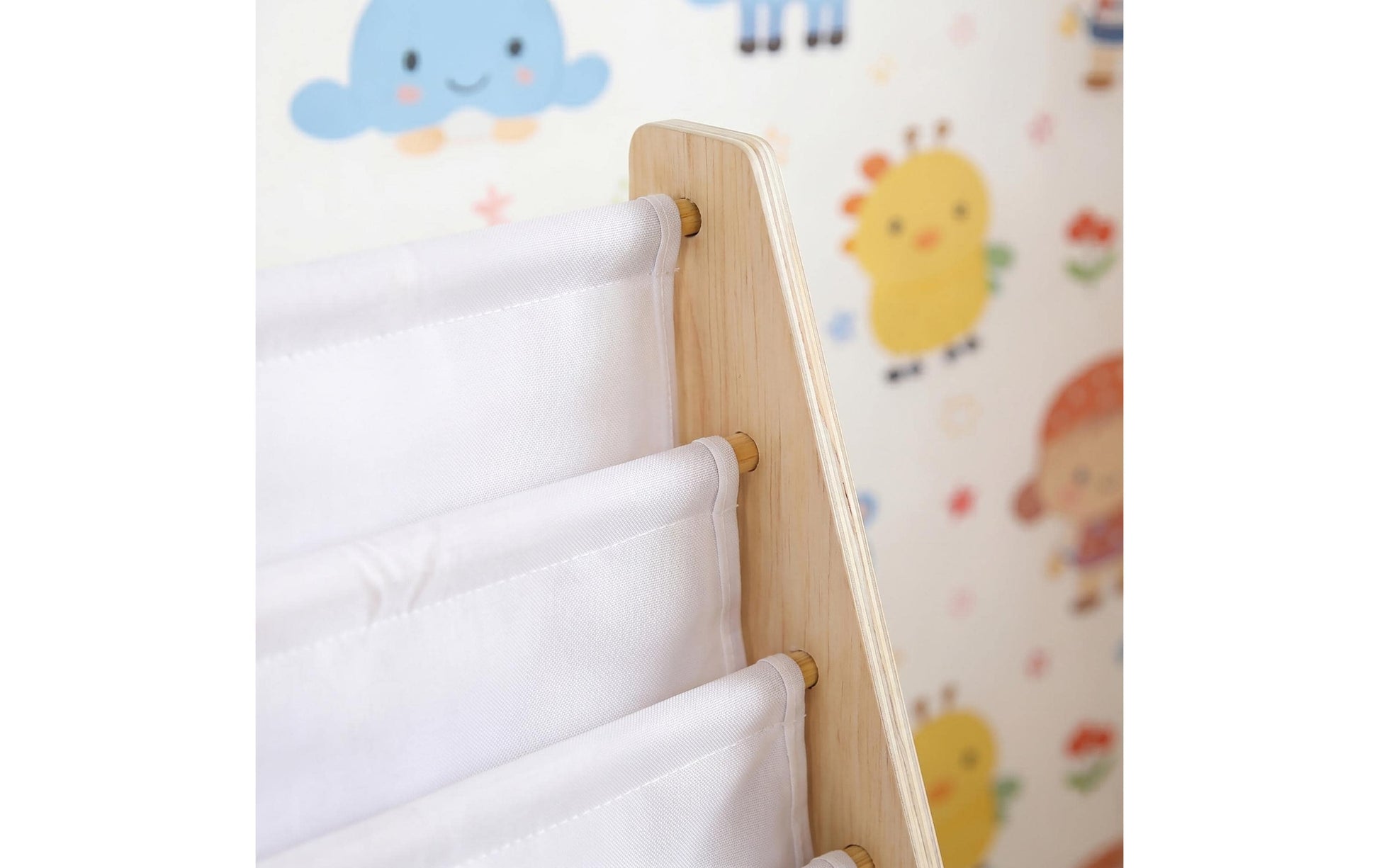 Relaxdays Kinderregal – 4 Böden – 64 × 28 × 78 cm – Hellbraun/Weiss – Holz/Polyester