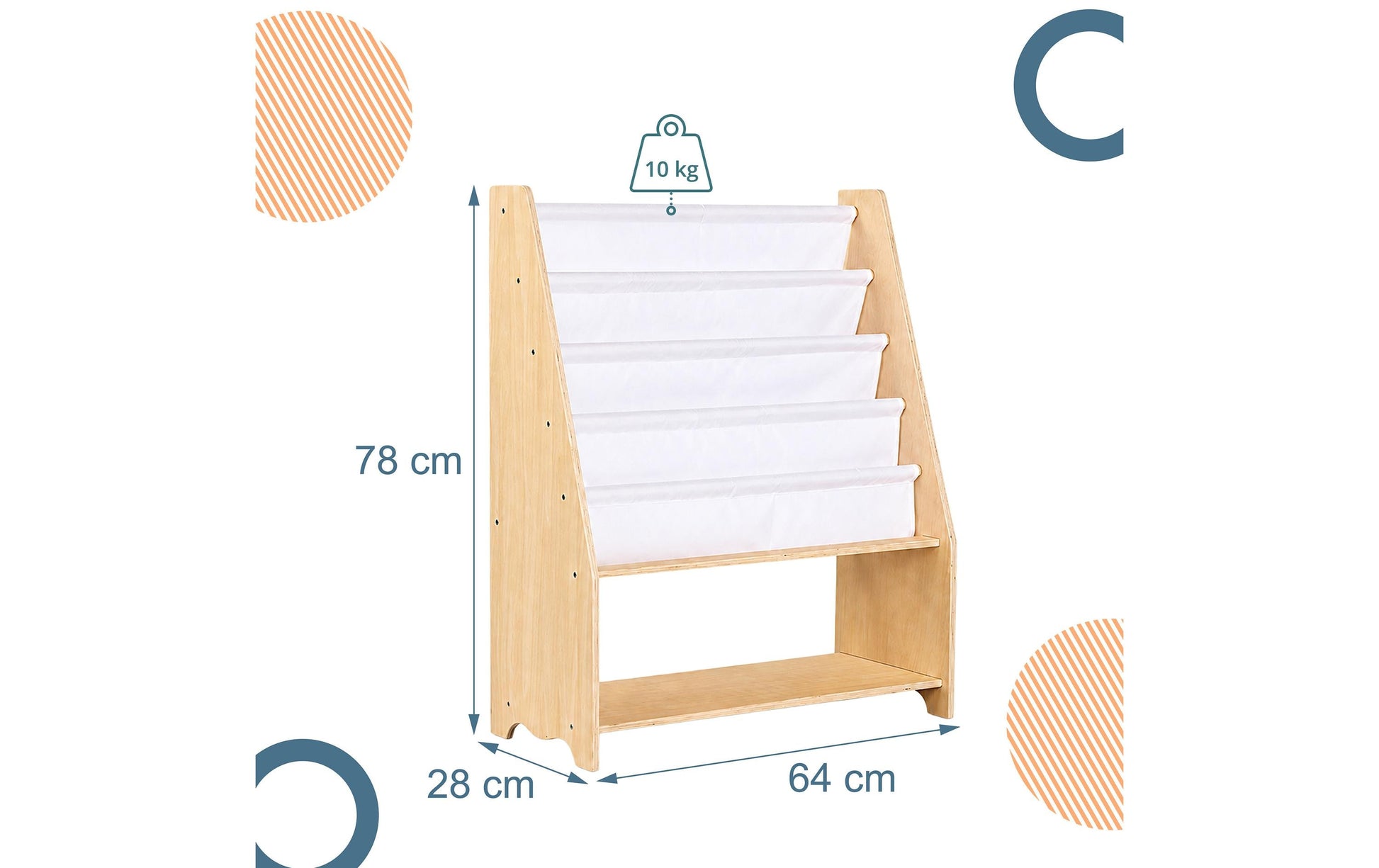 Relaxdays Kinderregal – 4 Böden – 64 × 28 × 78 cm – Hellbraun/Weiss – Holz/Polyester